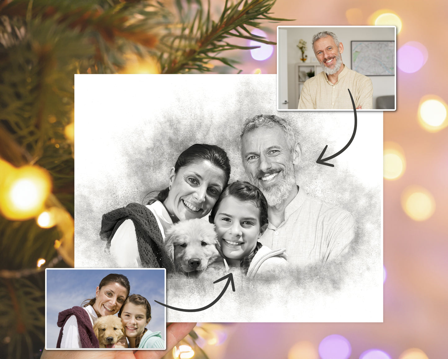 Combine Photos, Add Deceased Loved One to Photo, Custom Memorial Gift, Custom Christmas Gift for Dad Mom, Fast Custom Christmas Gift
