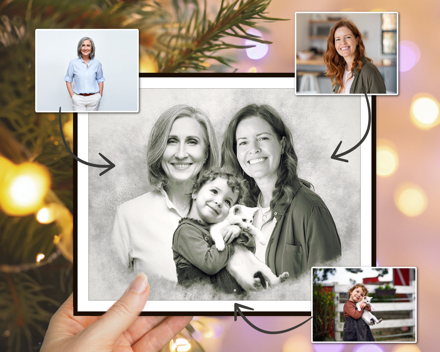 Add Loved One to Photo, Family Portrait From Photos, Combine Photos, Custom Christmas Gift Printable, Memorial Gift for Dad Mom