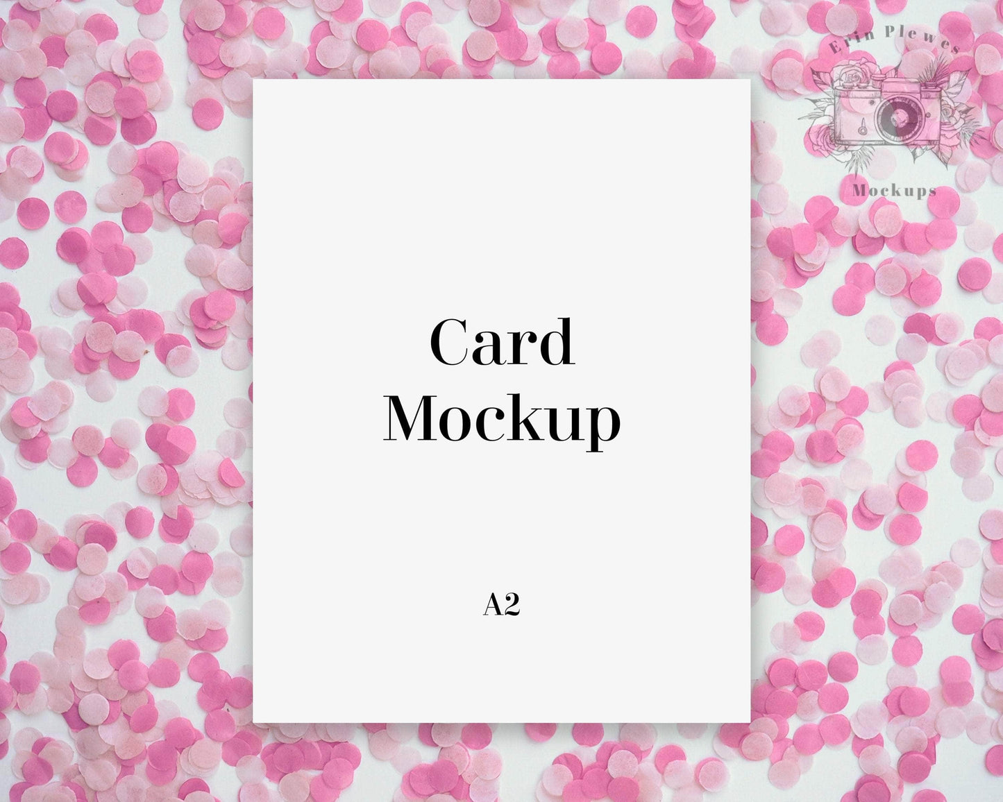 Erin Plewes Mockups Mockup Card Mockup A2, Invitation mock up for birthday party lifestyle stock photo, Pink confetti card mock-up template