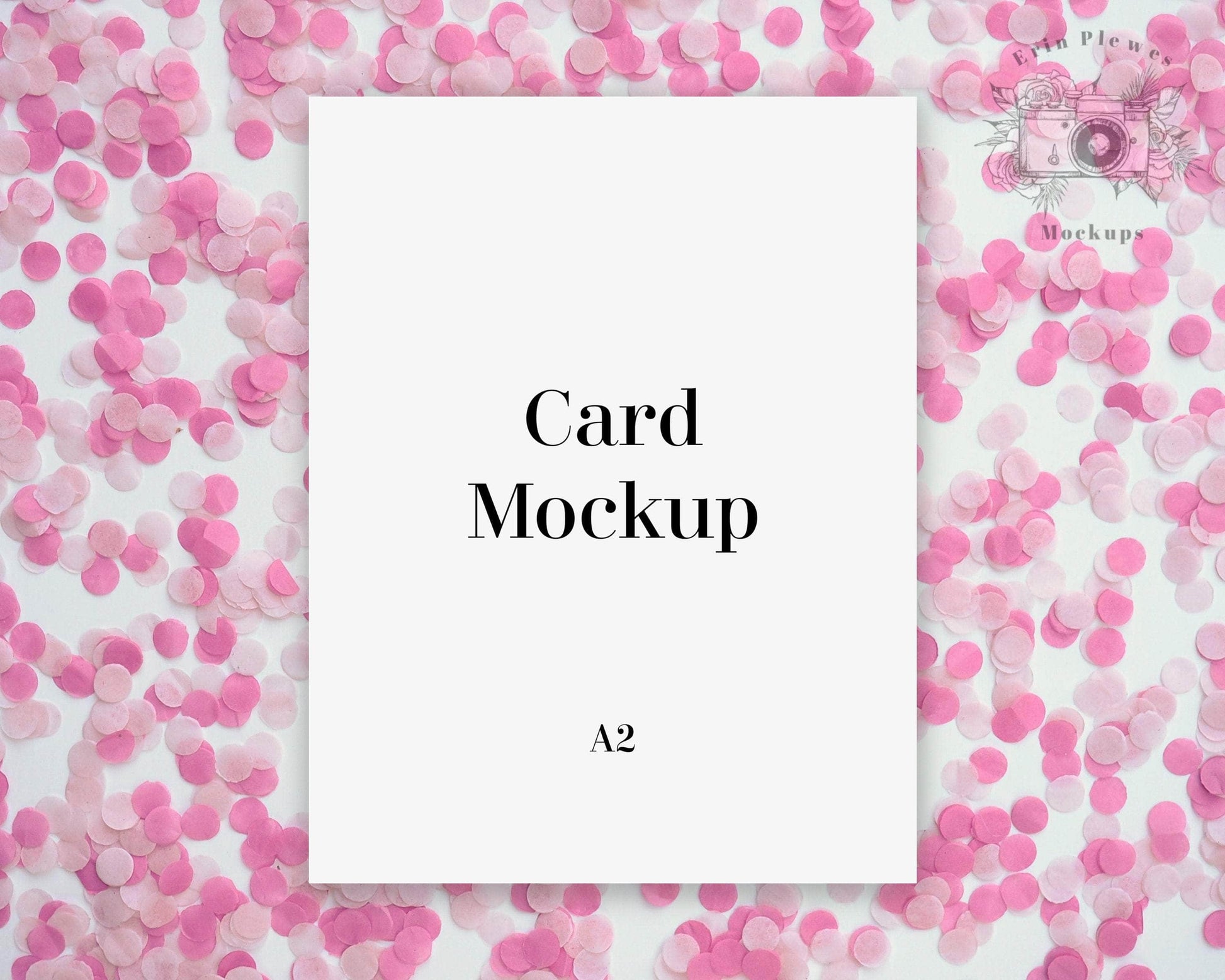 Erin Plewes Mockups Mockup Card Mockup A2, Invitation mock up for birthday party lifestyle stock photo, Pink confetti card mock-up template