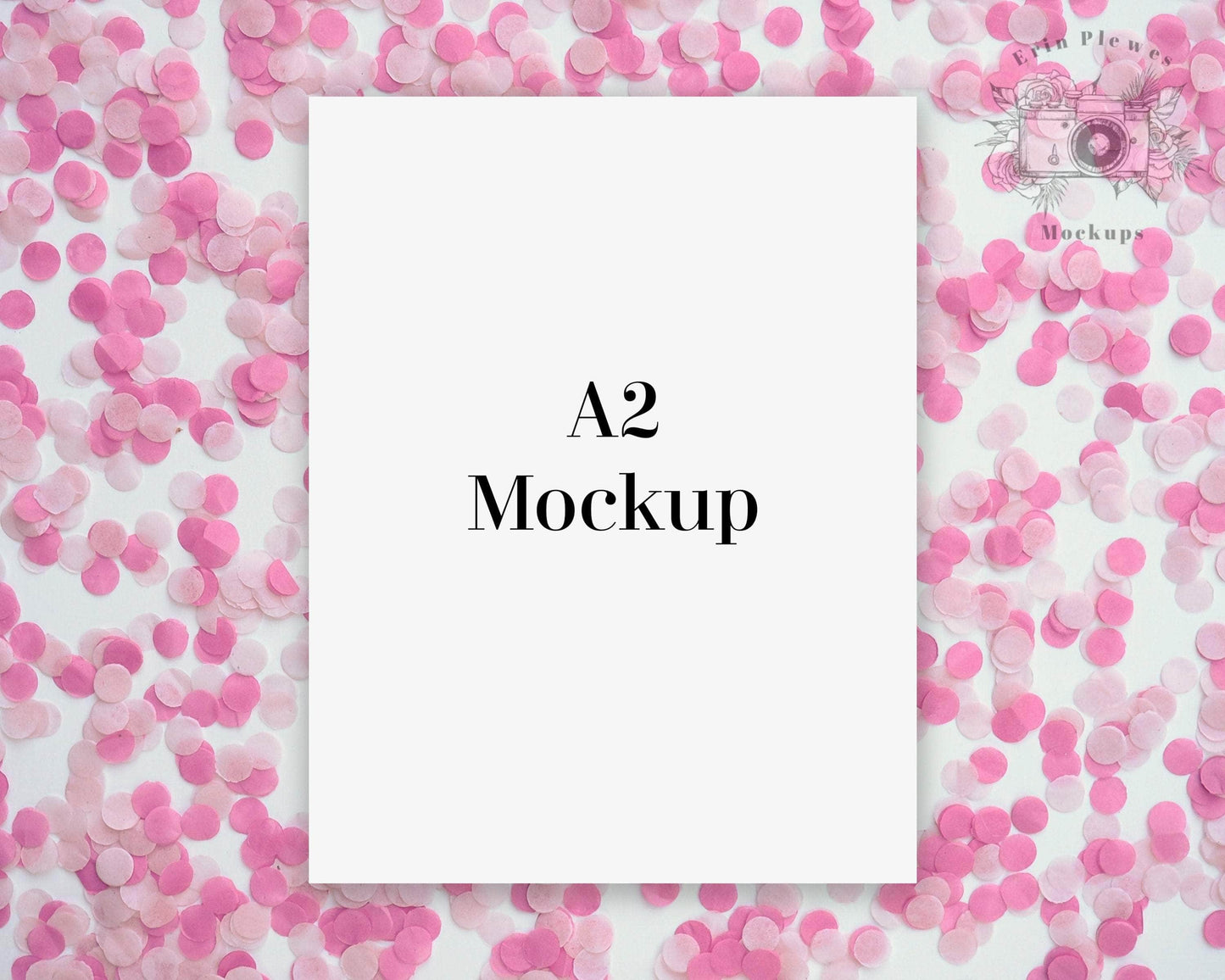 Erin Plewes Mockups Mockup Card Mockup A2, Invitation mock up for birthday party lifestyle stock photo, Pink confetti card mock-up template