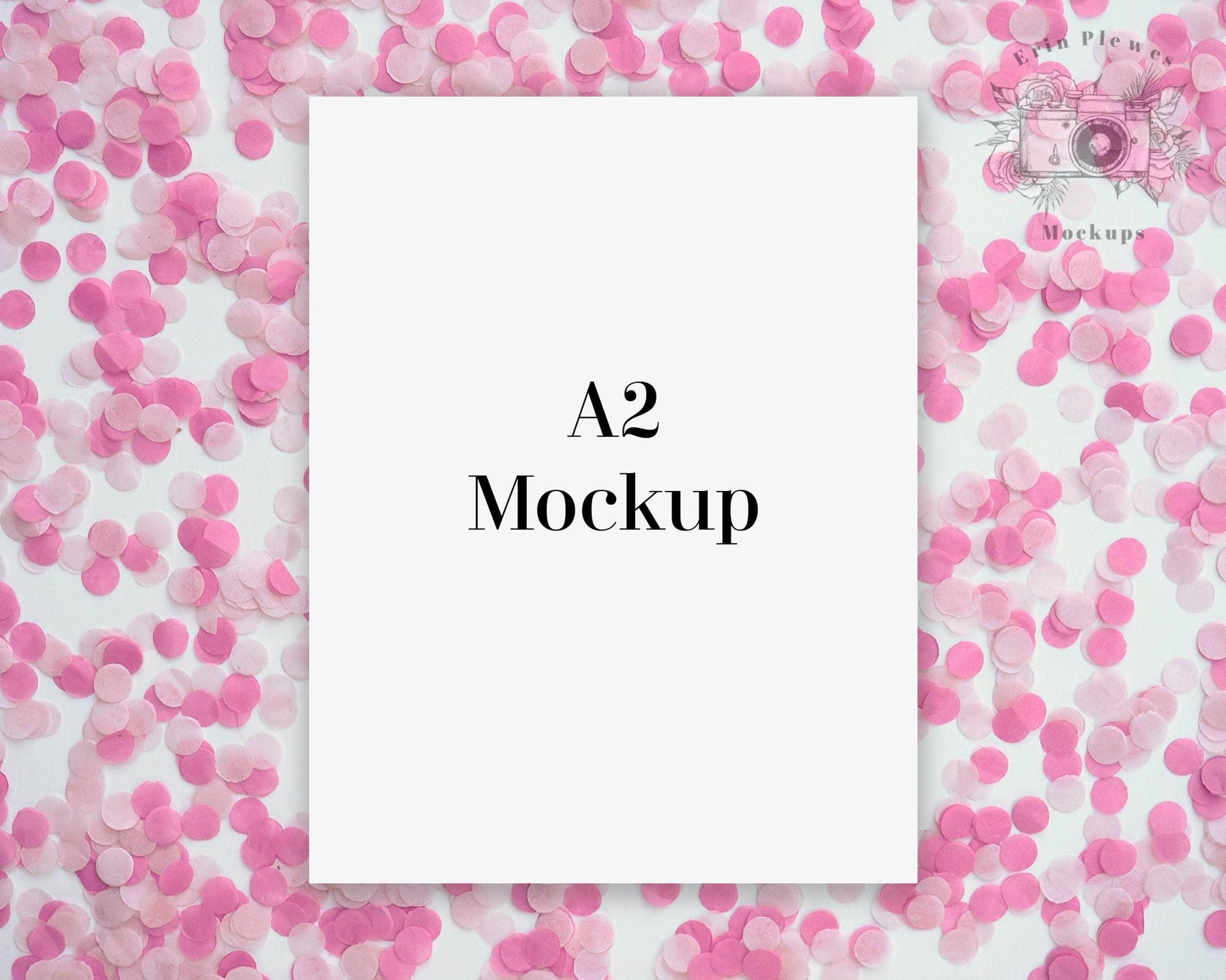 Erin Plewes Mockups Mockup Card Mockup A2, Invitation mock up for birthday party lifestyle stock photo, Pink confetti card mock-up template