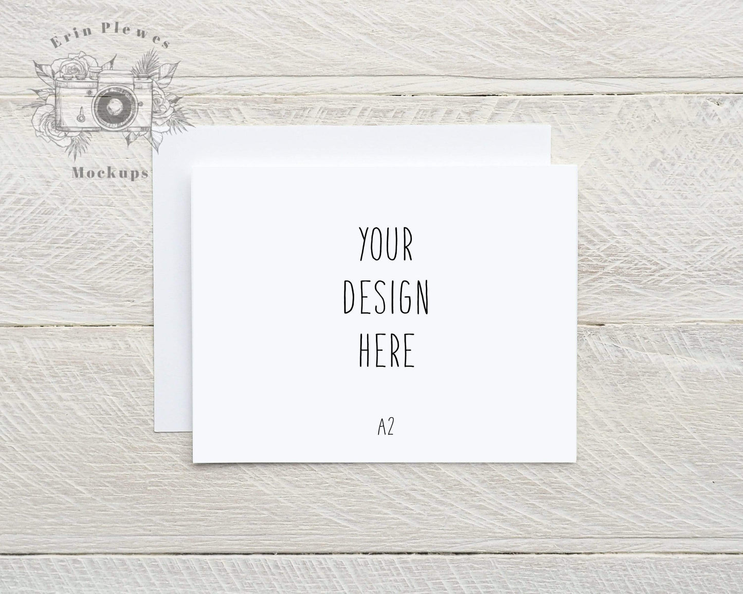 Erin Plewes Mockups Mockup Card Mockup with White Envelope A2, Invitation Mock Up, Greeting Card Stock Photo on Shiplap Wood, Jpeg Instant Digital Download Template