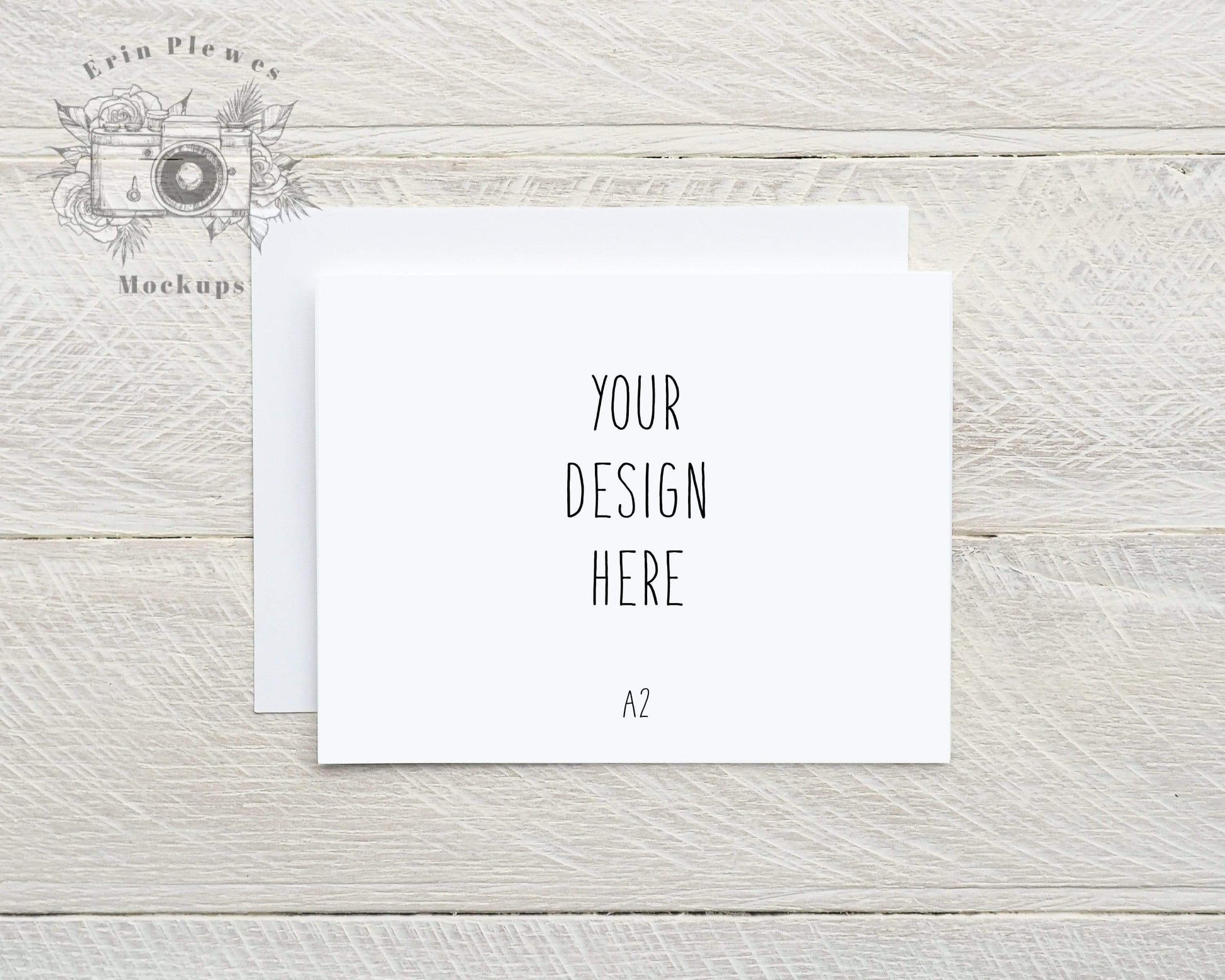 Erin Plewes Mockups Mockup Card Mockup with White Envelope A2, Invitation Mock Up, Greeting Card Stock Photo on Shiplap Wood, Jpeg Instant Digital Download Template