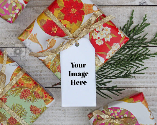 Erin Plewes Mockups Mockup Christmas gift tag mockup, Holiday present mock-up with thank you card label for lifestyle photo, JPG and PNG instant Digital Download