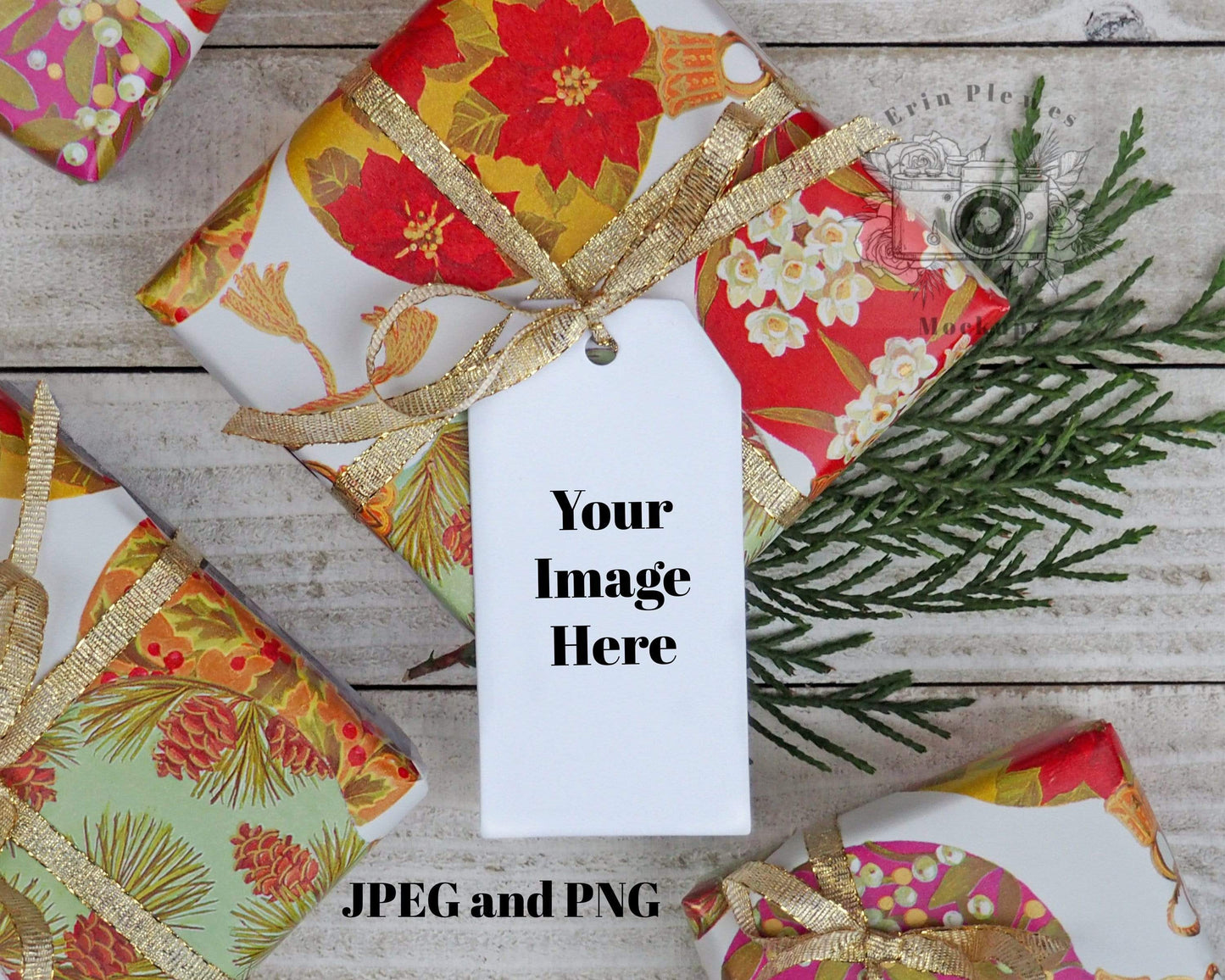 Erin Plewes Mockups Mockup Christmas gift tag mockup, Holiday present mock-up with thank you card label for lifestyle photo, JPG and PNG instant Digital Download