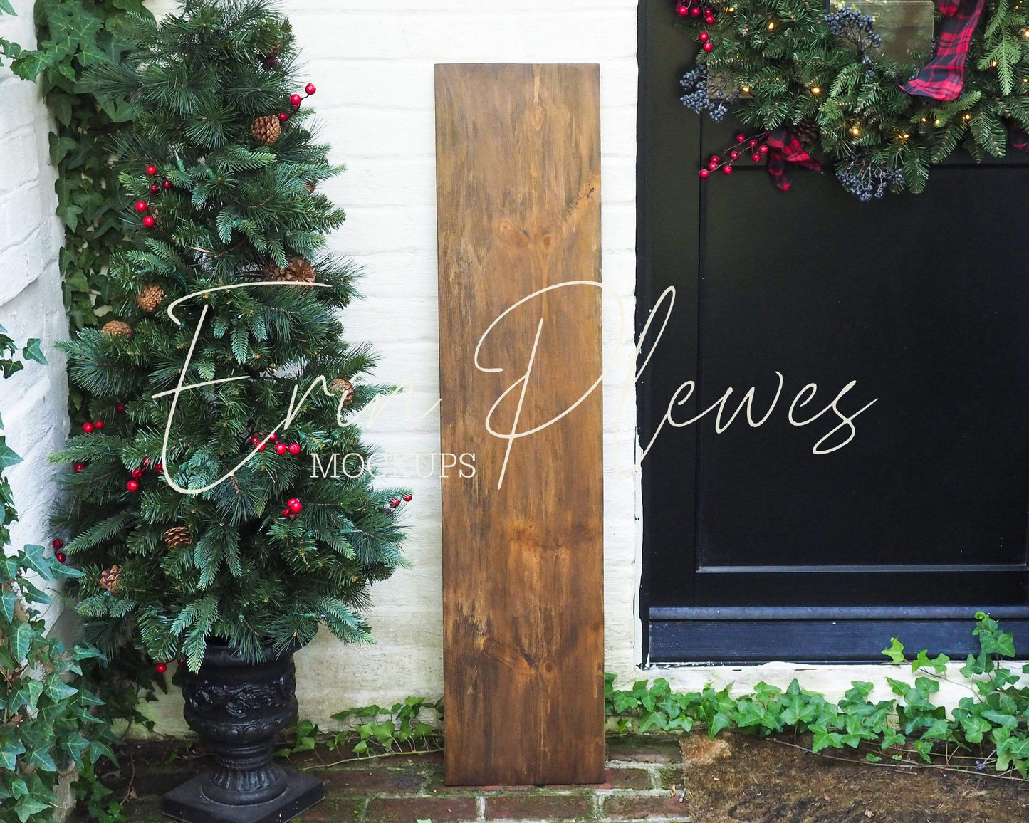 Erin Plewes Mockups Christmas Sign Mockup, Vertical Sign Mock-up, Large Porch Sign Mock Up, Xmas Styled Lifestyle Stock Photo
