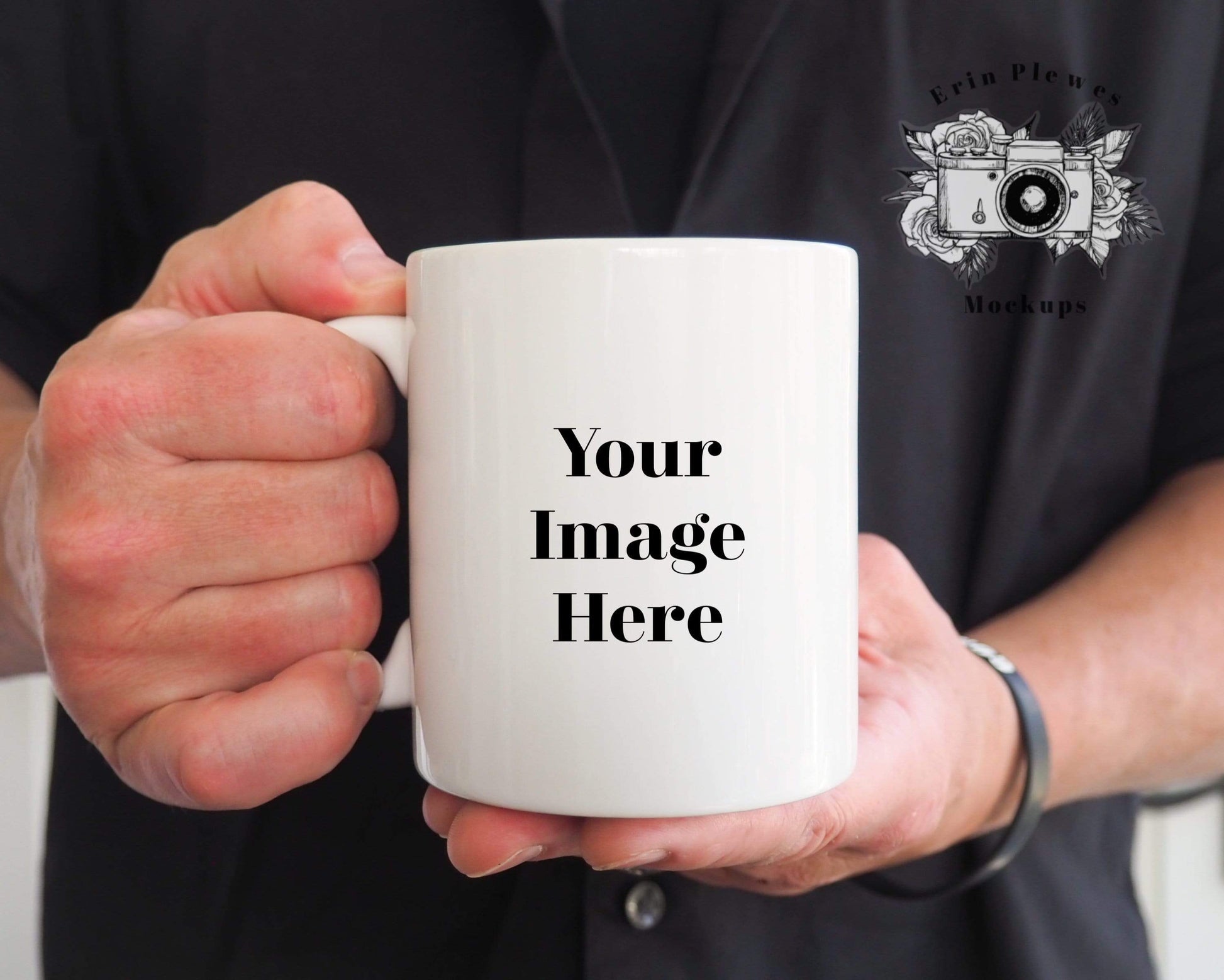 Erin Plewes Mockups Mockup Coffee Mug Mockup, 11 oz Mug Mock Up With Man Hands Photo, Digital Download Jpeg Masculine Stock Photography Template