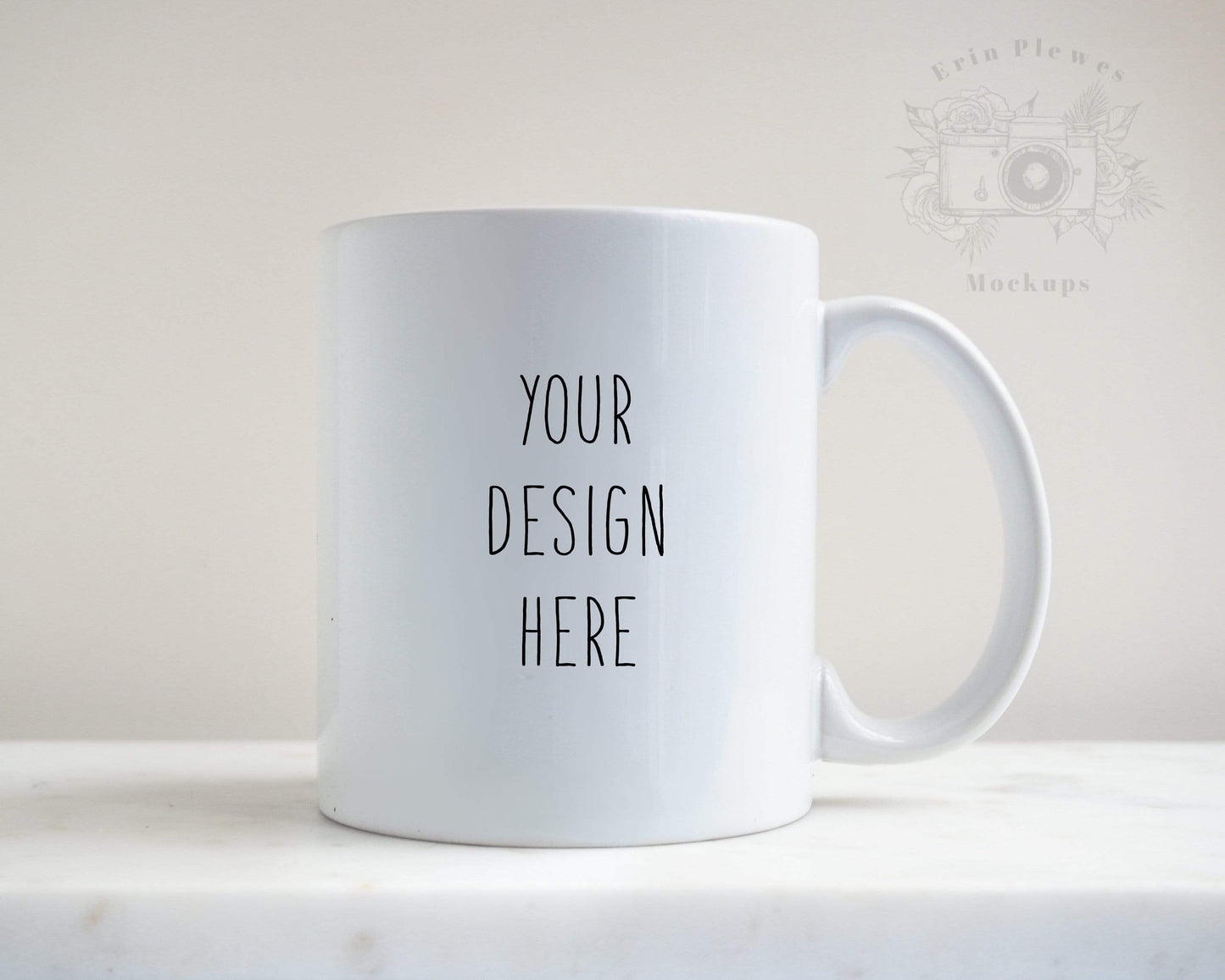 Erin Plewes Mockups Mockup Coffee Mug Mockup, 11 oz Mug Mock Up with White Marble Background, Digital Download Jpeg Minimalist Stock Photography Template