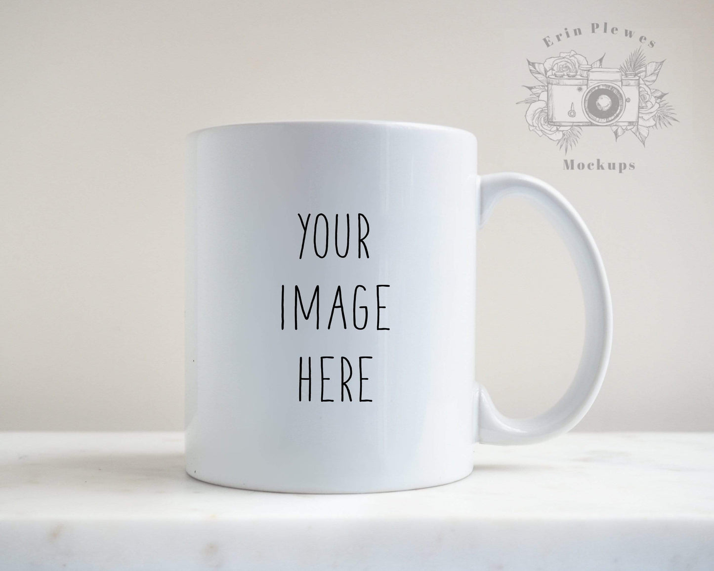 Erin Plewes Mockups Mockup Coffee Mug Mockup, 11 oz Mug Mock Up with White Marble Background, Digital Download Jpeg Minimalist Stock Photography Template