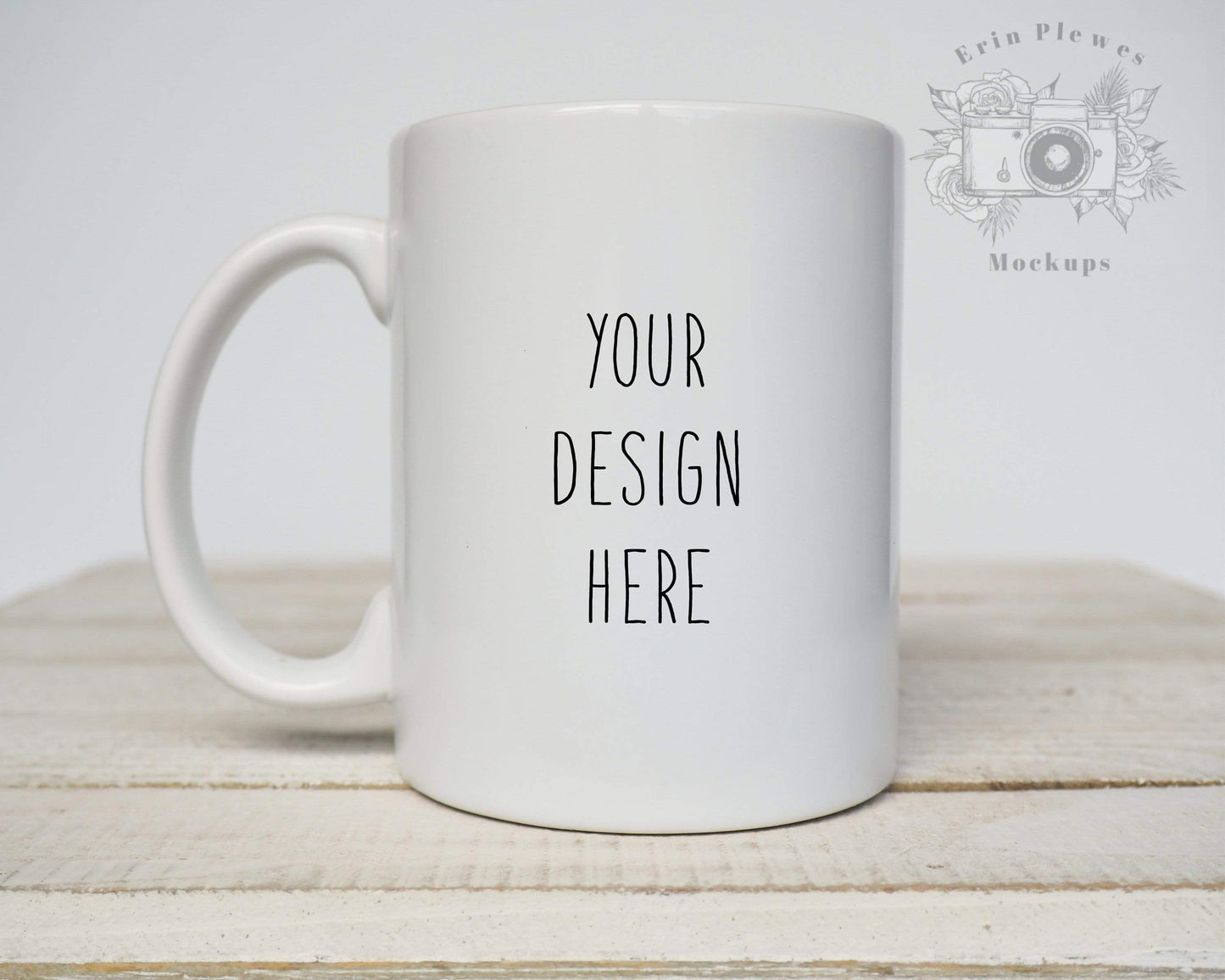 Erin Plewes Mockups Coffee Mug Mockup, 11oz Mug Mockup on Rustic White Washed Wood, Minimalist Mock-up Jpeg, Digital Download Template