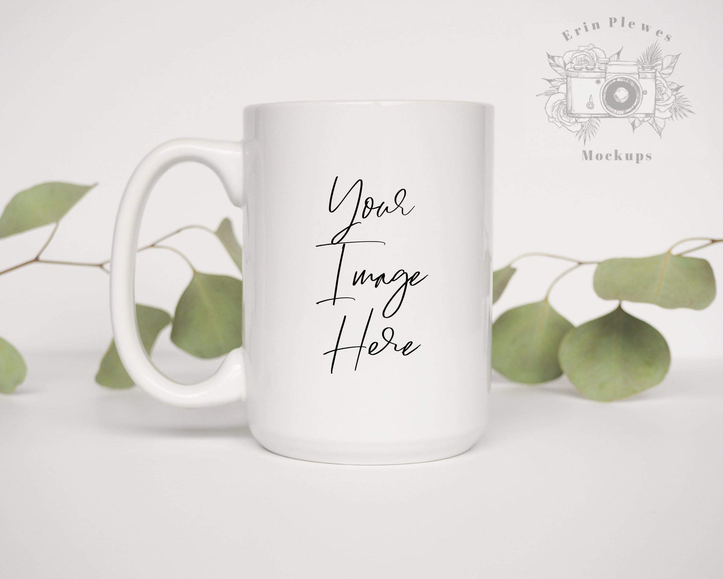 Erin Plewes Mockups Coffee Mug Mockup, 15 oz Mug Mockup for Left Hand Clean Styled Stock Photography, Digital Download Jpeg White Minimalist Mockups