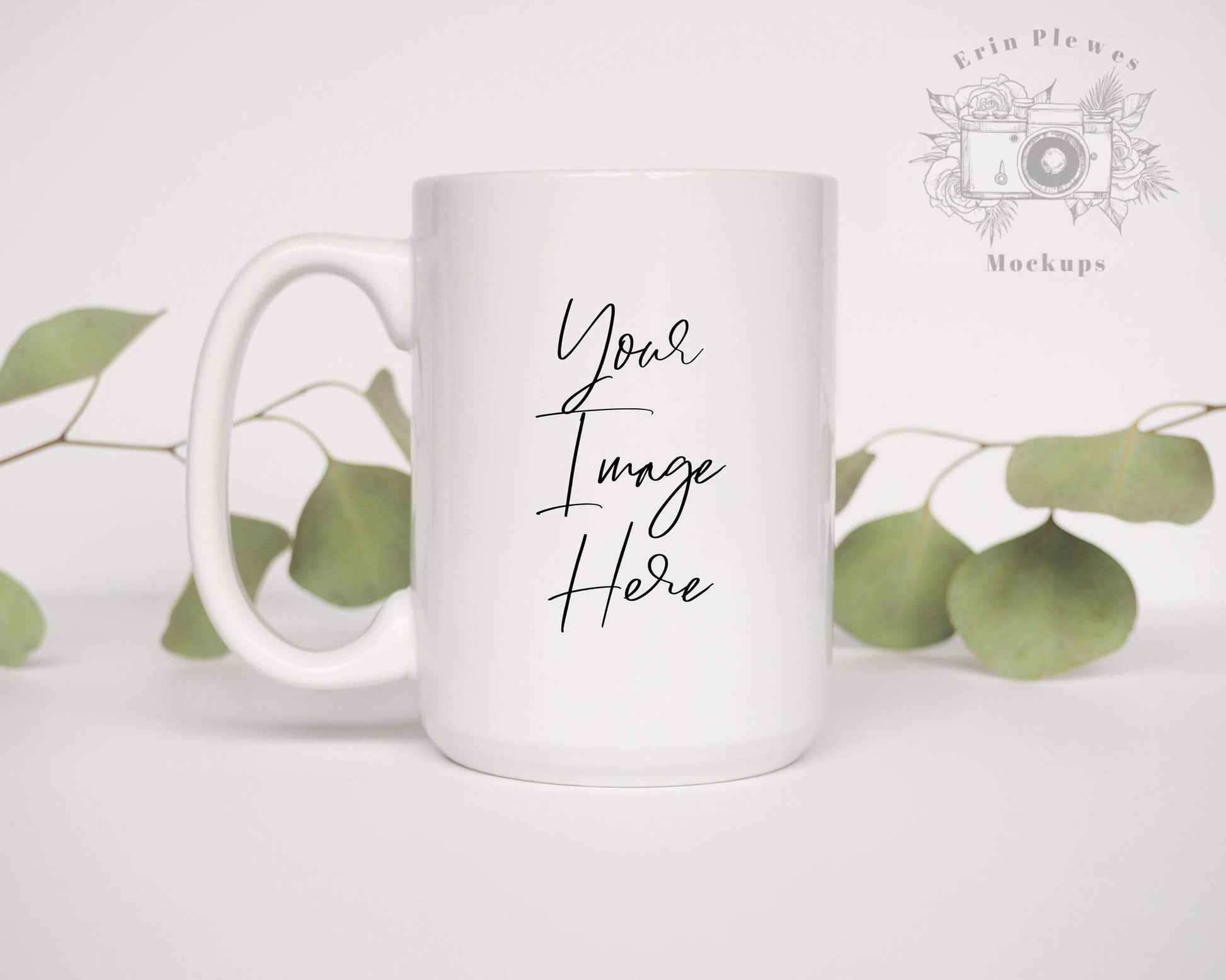Erin Plewes Mockups Coffee Mug Mockup, 15 oz Mug Mockup for Left Hand Clean Styled Stock Photography, Digital Download Jpeg White Minimalist Mockups