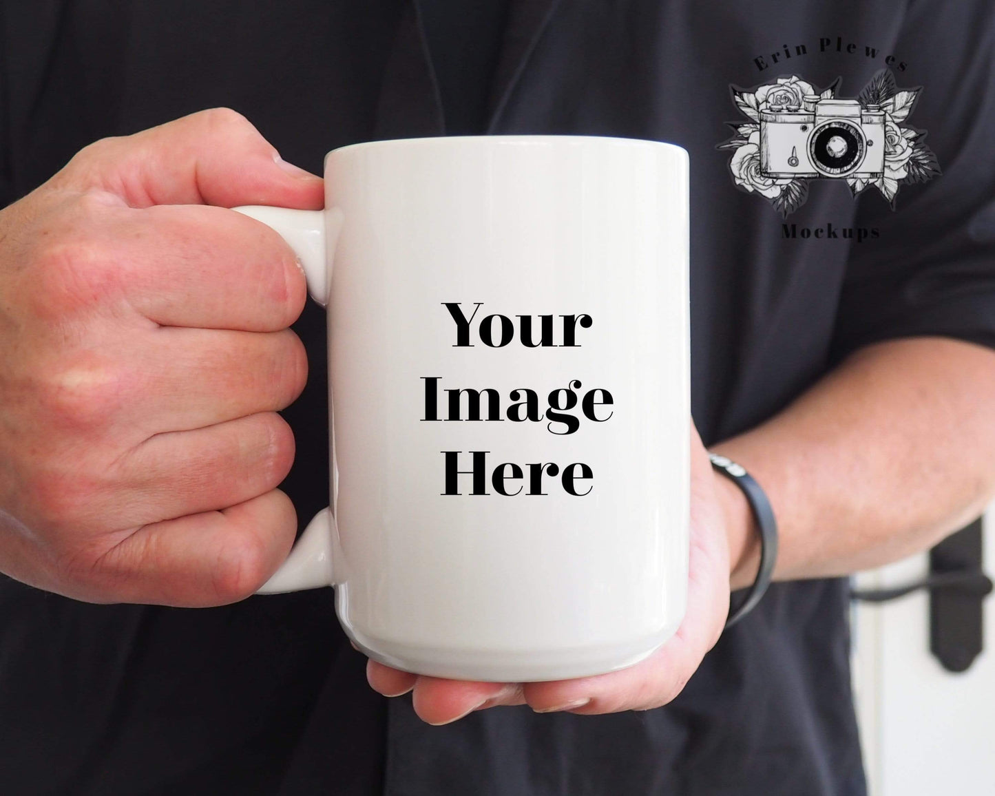 Erin Plewes Mockups Coffee Mug Mockup, 15oz Mug Mockup With Male Model Hands, Jpeg Instant Digital Download Masculine Stock Photo Template