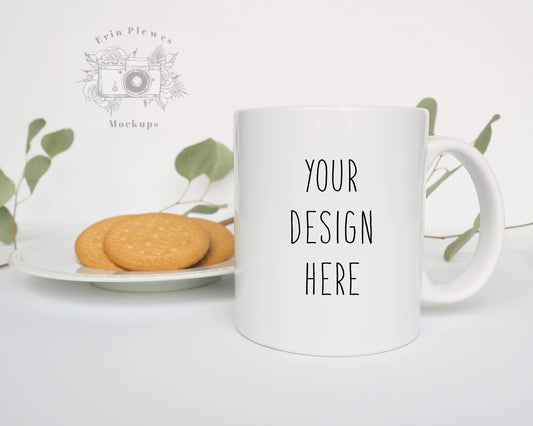 Erin Plewes Mockups Mockup Coffee Mug Mockup with Cookies, 11oz White Mug Mock up, Lifestyle Stock Photo Instant Digital Download Jpeg Template