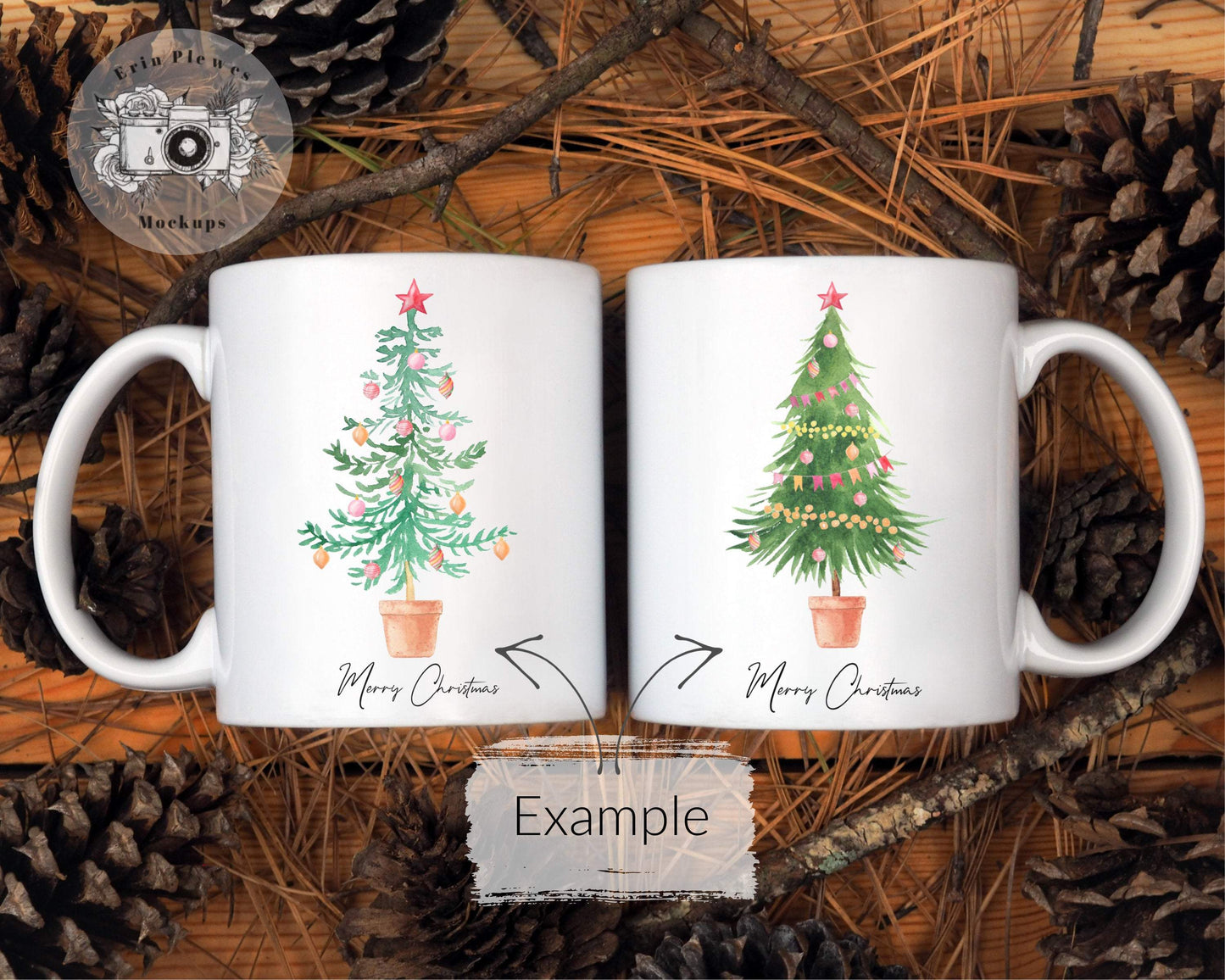 Erin Plewes Mockups Double Mug Mockup, 2 Mug Mockup for Fall Styled Stock Photo, Christmas Mug Flay Lay in Pine Cones, Digital Download Template