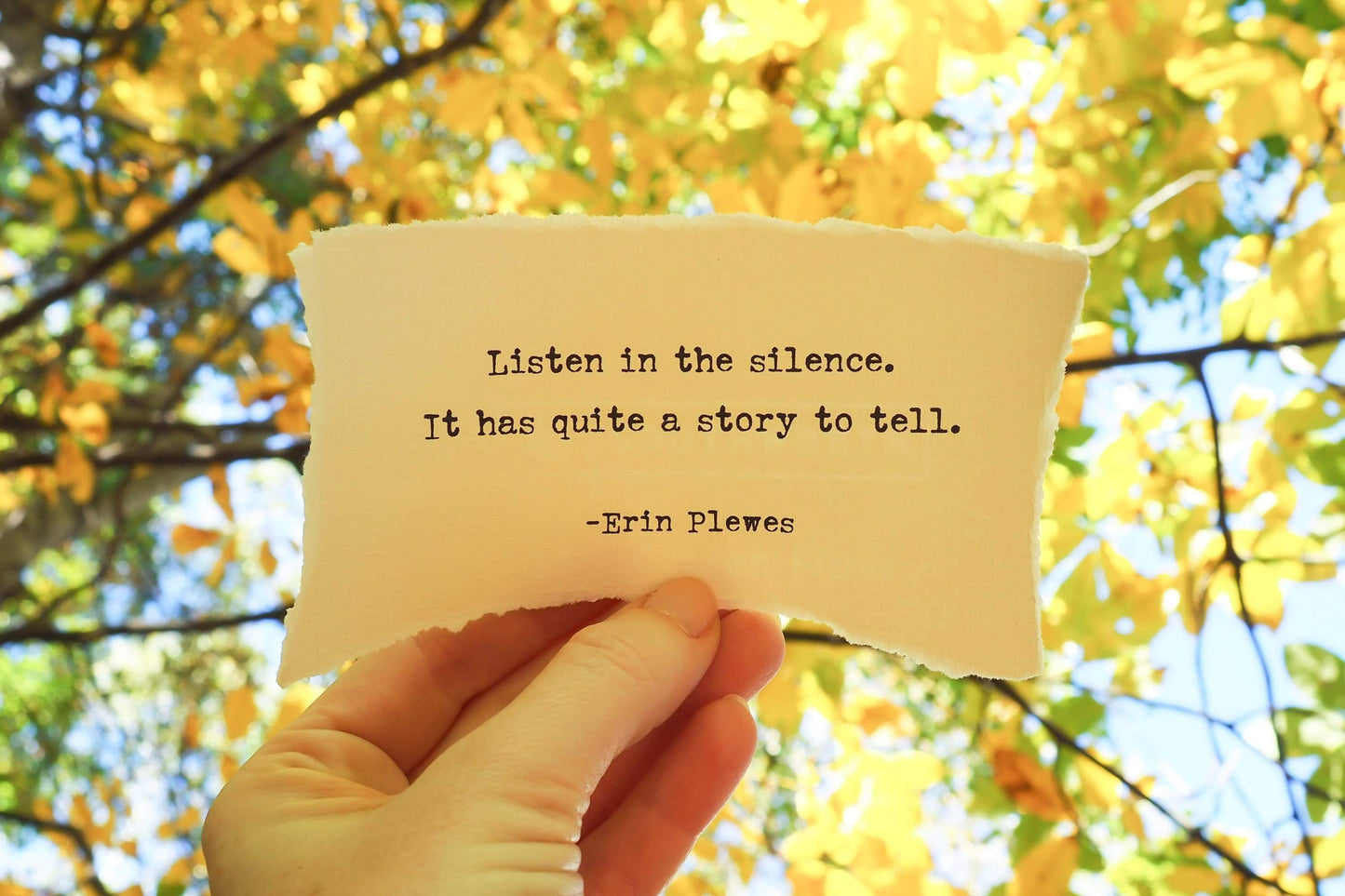"Listen In Silence" Yellow Inspirational Quote Nature Art | Yoga Gift