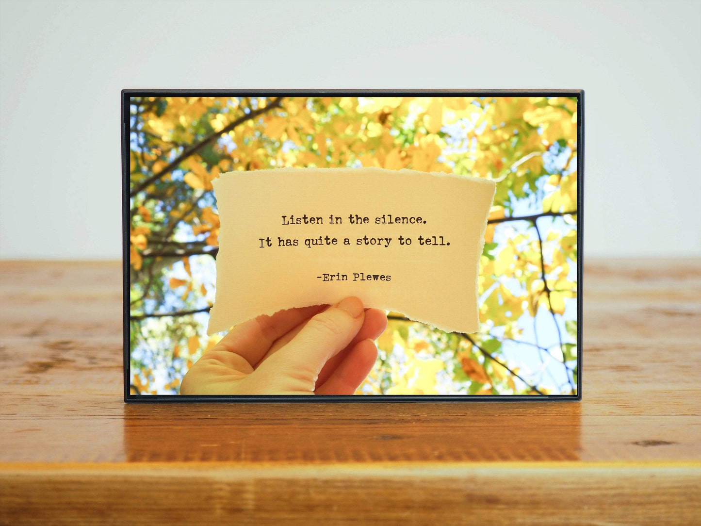 "Listen In Silence" Yellow Inspirational Quote Nature Art | Yoga Gift