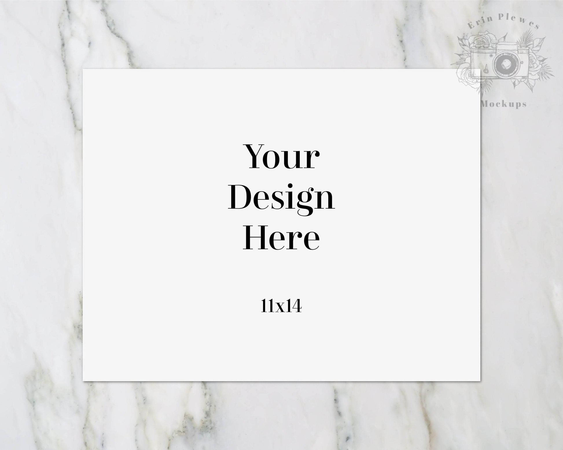 Erin Plewes Mockups 11x14 Poster Mockup Horizontal, Paper mockup on marble, Clean minimal print mock up Jpeg Instant Digital Download