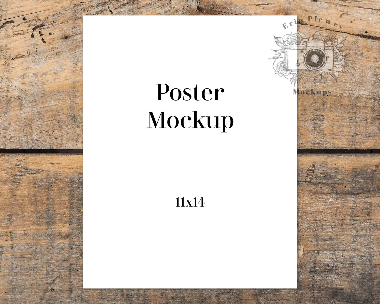 Erin Plewes Mockups 11x14 Poster Mockup, Print mockup on brown farmhouse style rustic wood, Minimal mock up Jpeg Instant Digital Download