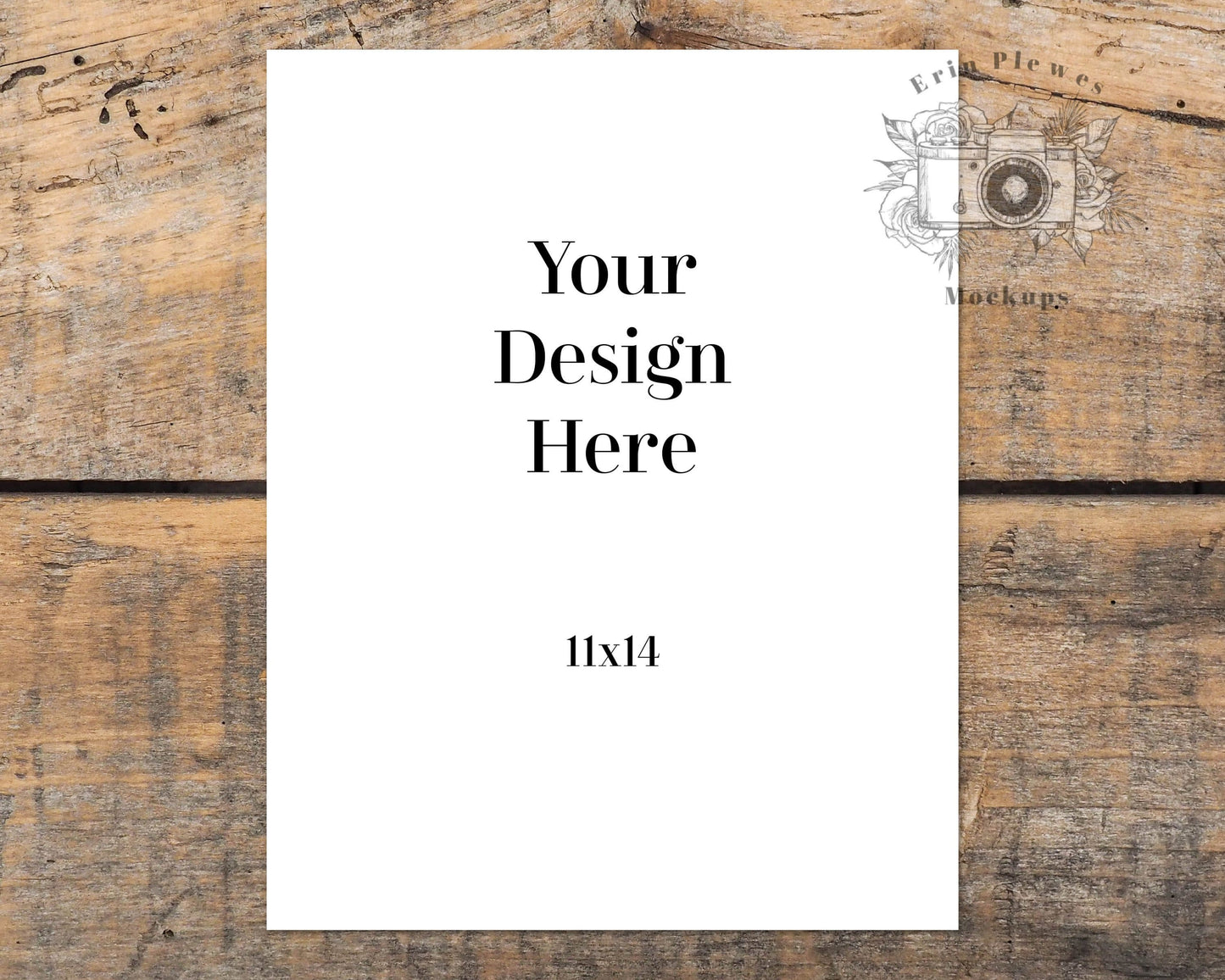 Erin Plewes Mockups 11x14 Poster Mockup, Print mockup on brown farmhouse style rustic wood, Minimal mock up Jpeg Instant Digital Download