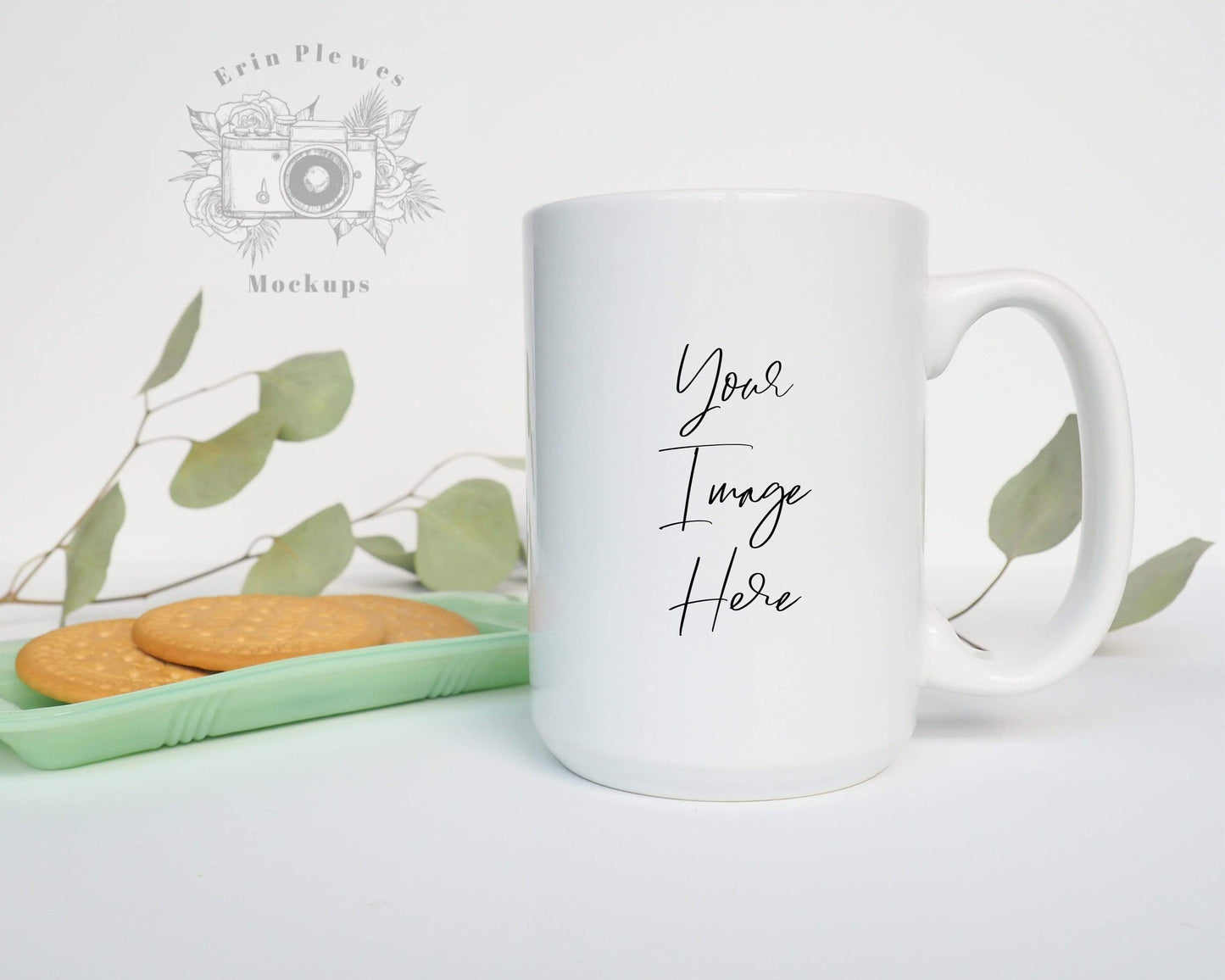 Erin Plewes Mockups 15 oz Mug Mockup, 15oz Mug Mockup with cookies, Minimalist Styled Stock Photo, Large Mug Mock up