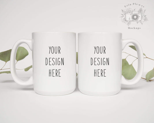 Erin Plewes Mockups 2 Mugs Mug Mockup, Coffee Mug Mockup 15oz for Nature Styled Stock Photography, Double Side Mug Mock up Jpeg Template