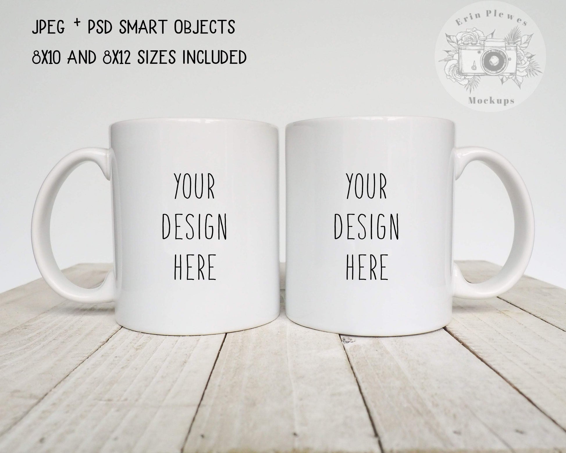 Erin Plewes Mockups 2 Mugs Mug Mockup, Front and Back Mug Mock-up for Styled Stock Photography, Digital Download Jpeg and PSD Smart Object