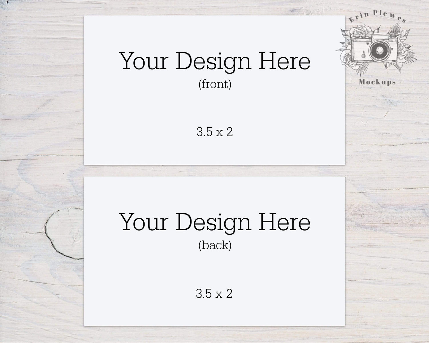 Erin Plewes Mockups 3.5 x 2 Business Card Mockup, 3.5"x2" card mockup front and back, Table card mock-up for rustic wedding, Jpeg Template Flat Lay