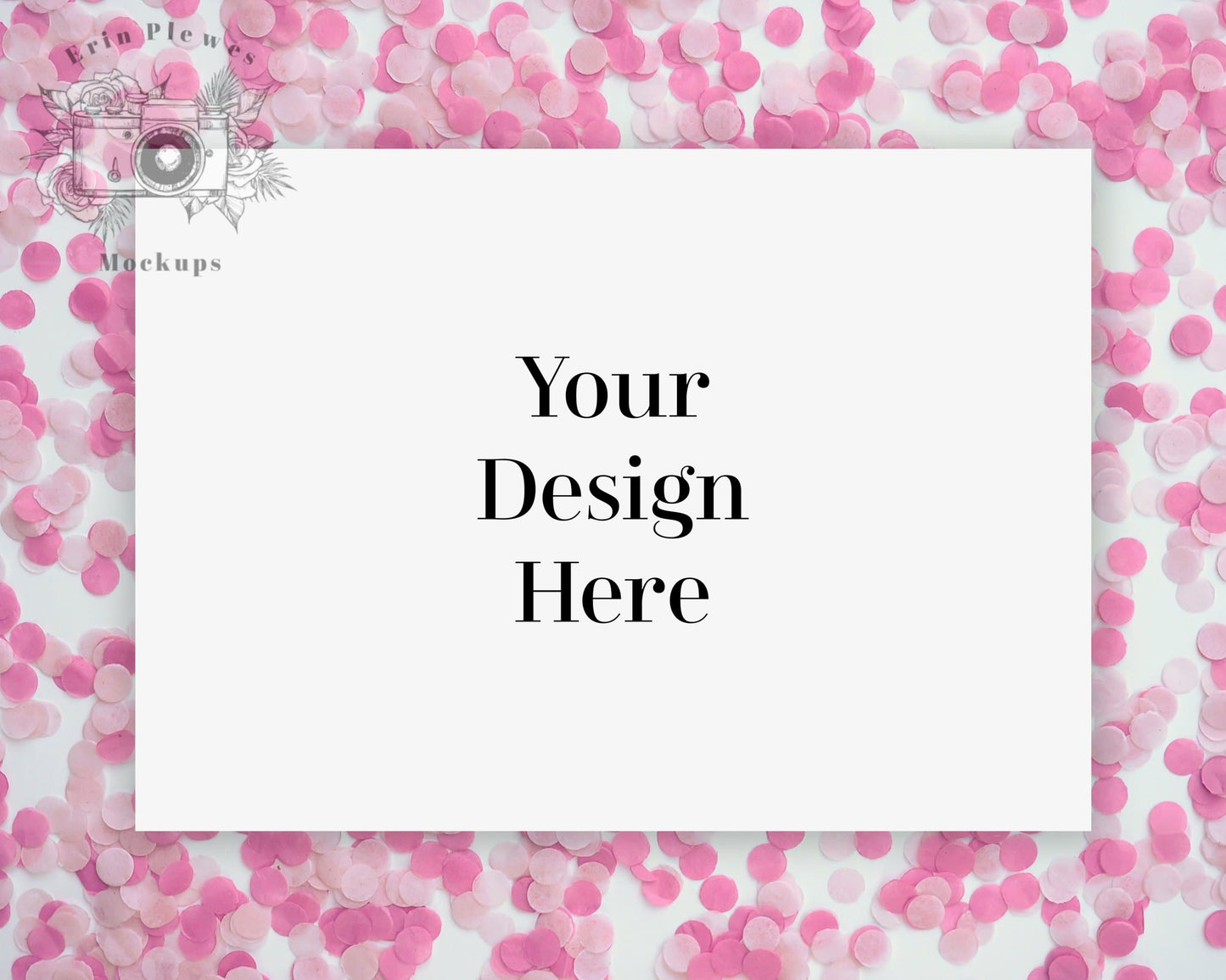 Erin Plewes Mockups 5x7 Card Mockup, A7 Invitation Mock Up for Birthday Party, Pink Confetti Flatlay Mock-up, Jpeg instant Digital Download