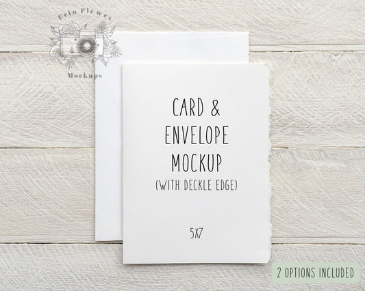 Erin Plewes Mockups 5x7 Card Mockup with White Envelope and Deckle Edge, Strathmore Greeting Card Mock Up for Rustic Wedding, Jpeg Instant Digital Download