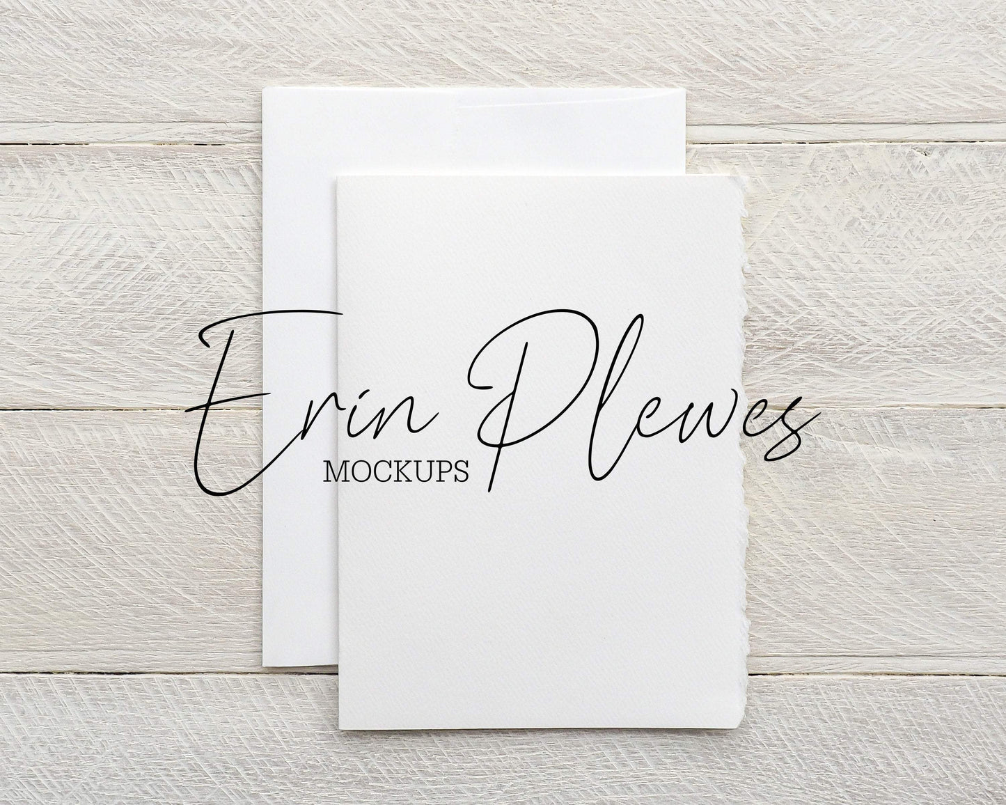 Erin Plewes Mockups 5x7 Card Mockup with White Envelope and Deckle Edge, Strathmore Greeting Card Mock Up for Rustic Wedding, Jpeg Instant Digital Download