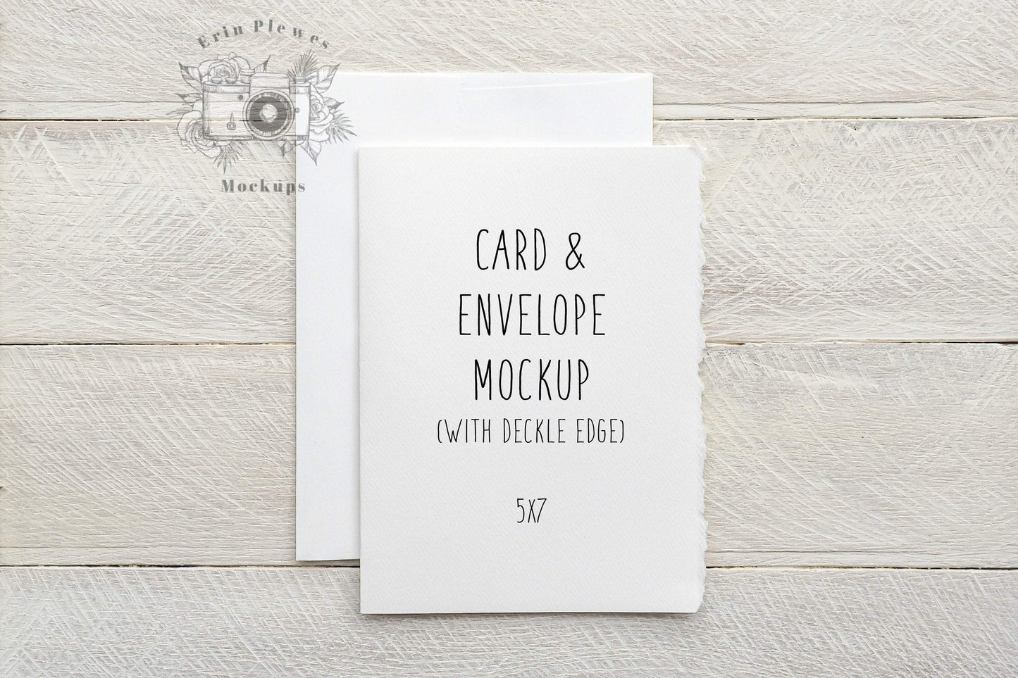 Erin Plewes Mockups 5x7 Card Mockup with White Envelope and Deckle Edge, Strathmore Greeting Card Mock Up for Rustic Wedding, Jpeg Instant Digital Download
