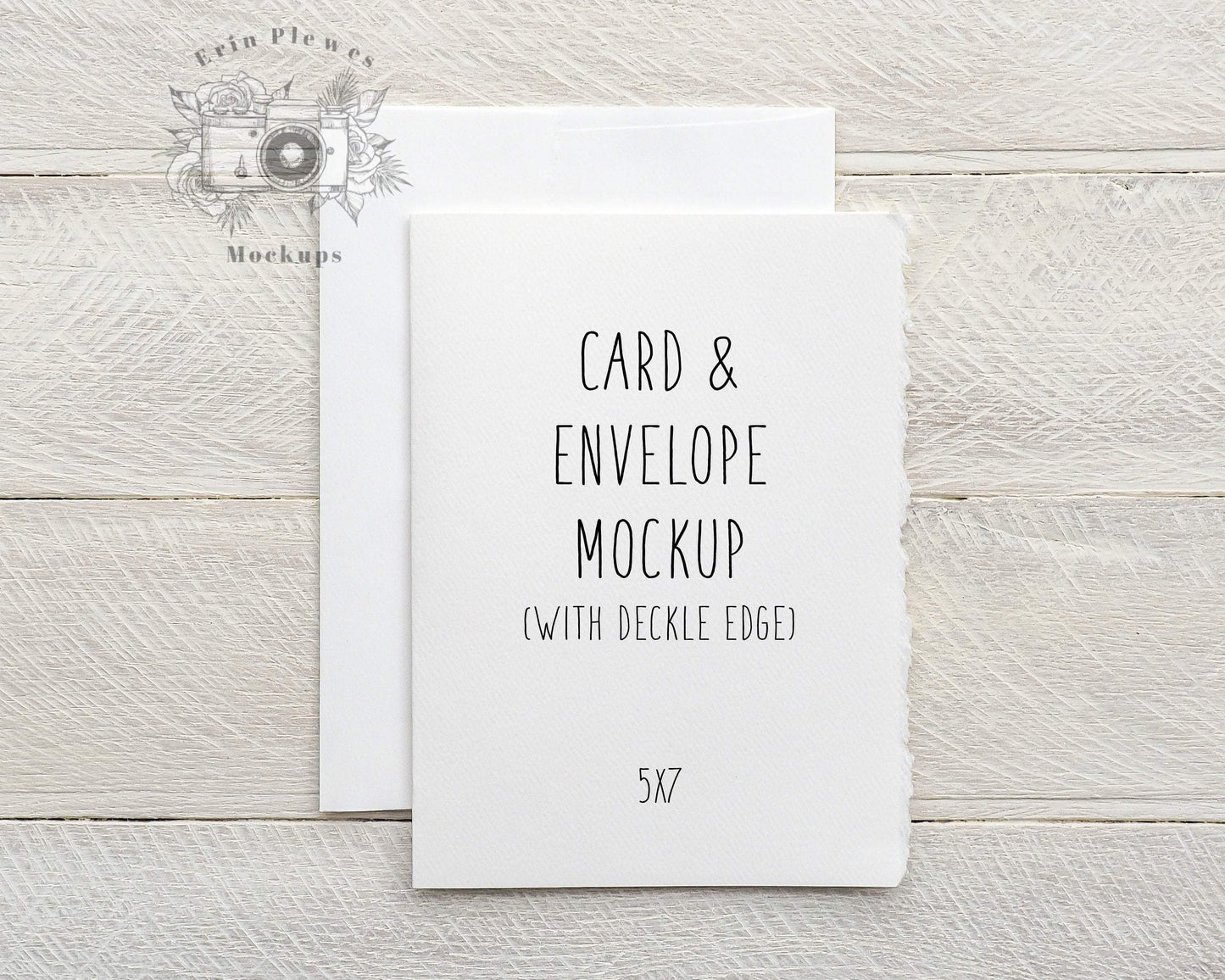 Erin Plewes Mockups 5x7 Card Mockup with White Envelope and Deckle Edge, Strathmore Greeting Card Mock Up for Rustic Wedding, Jpeg Instant Digital Download