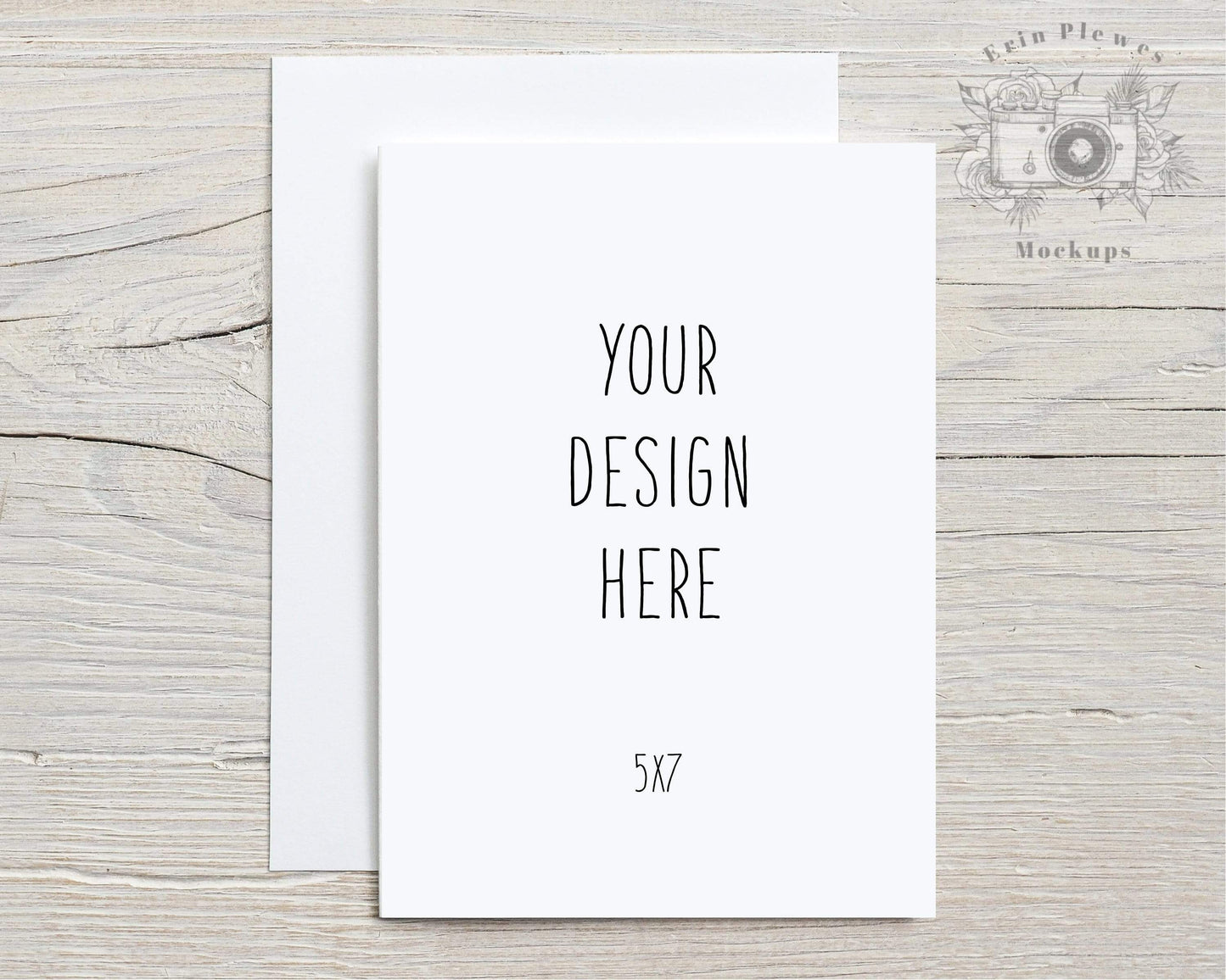 Erin Plewes Mockups 5x7 Card mockup with white envelope, Greeting card mock-up for rustic wedding and lifestyle stock photo, Jpeg Instant Digital Download