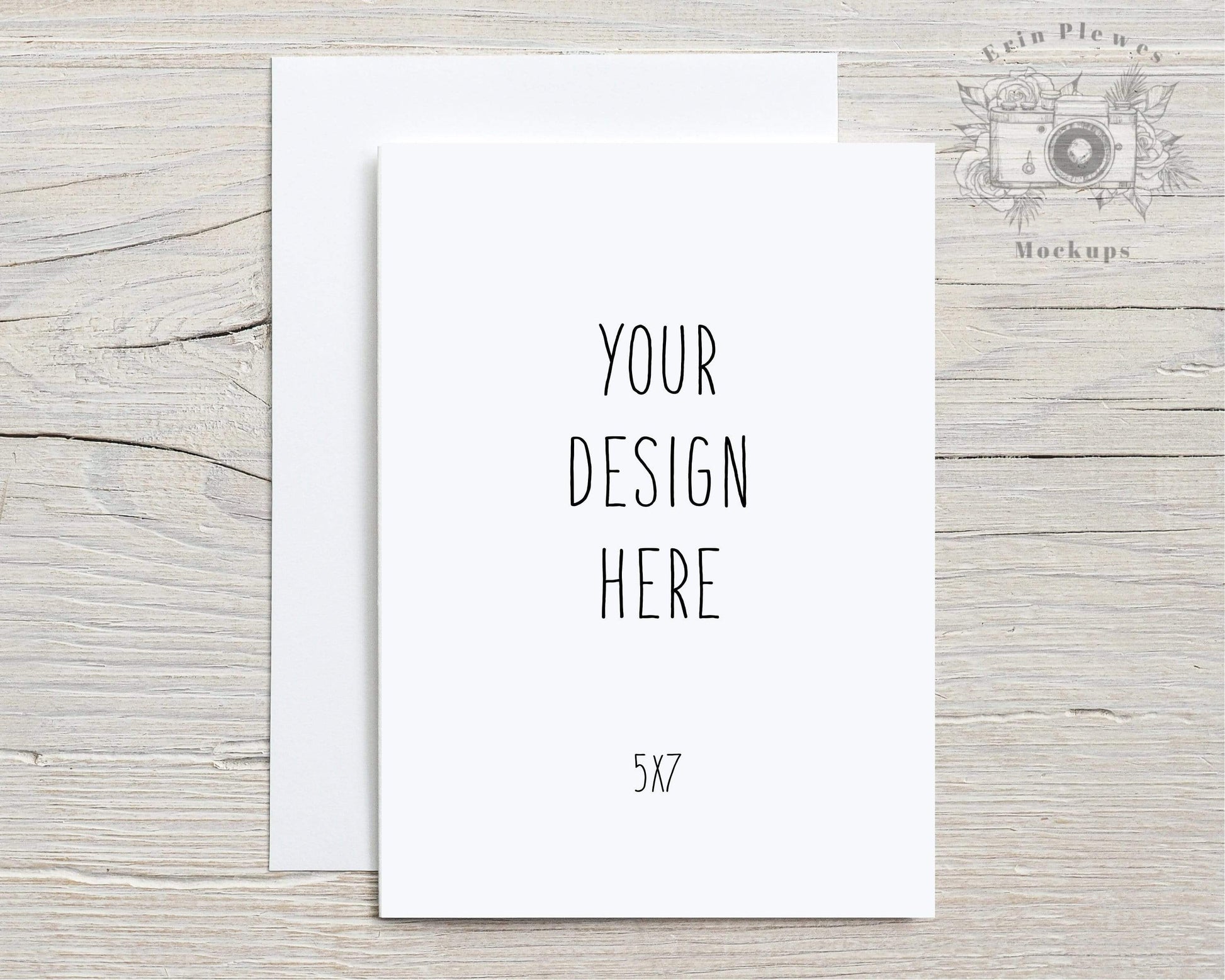 Erin Plewes Mockups 5x7 Card mockup with white envelope, Greeting card mock-up for rustic wedding and lifestyle stock photo, Jpeg Instant Digital Download