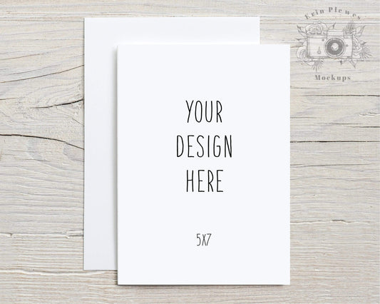 Erin Plewes Mockups 5x7 Card mockup with white envelope, Greeting card mock-up for rustic wedding and lifestyle stock photo, Jpeg Instant Digital Download