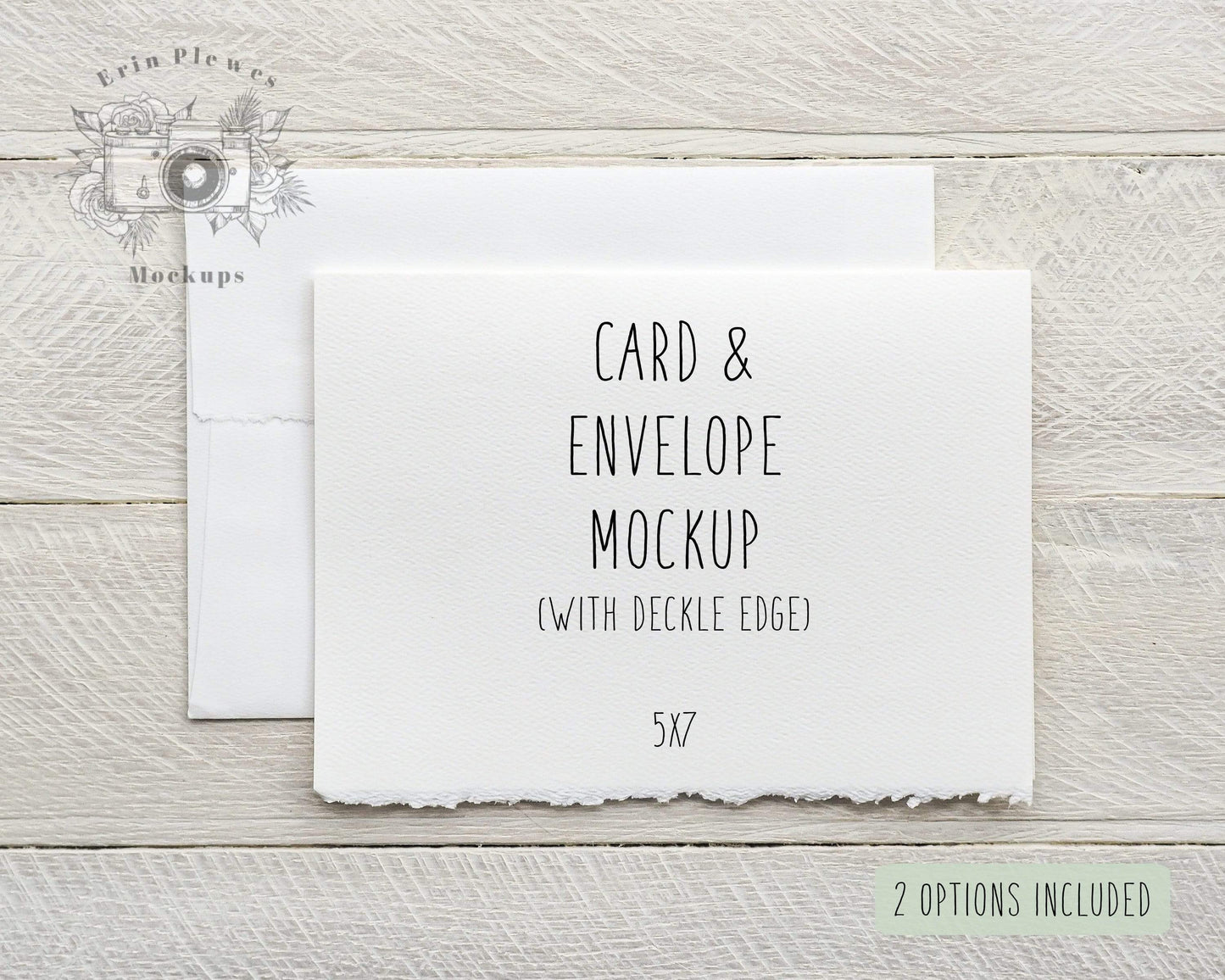 Erin Plewes Mockups 5x7 Card Mockup with White Envelope, Greeting Card Mock Up, Strathmore Watercolor Paper and Deckle Edge Flat Lay, Jpeg Digital Download