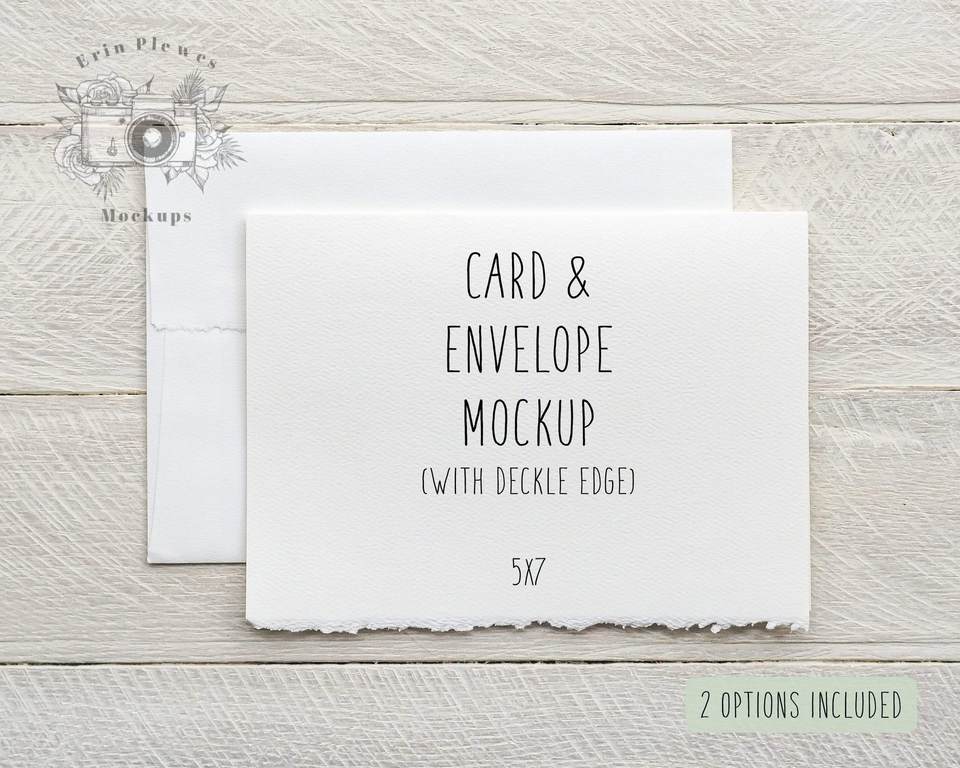 Erin Plewes Mockups 5x7 Card Mockup with White Envelope, Greeting Card Mock Up, Strathmore Watercolor Paper and Deckle Edge Flat Lay, Jpeg Digital Download