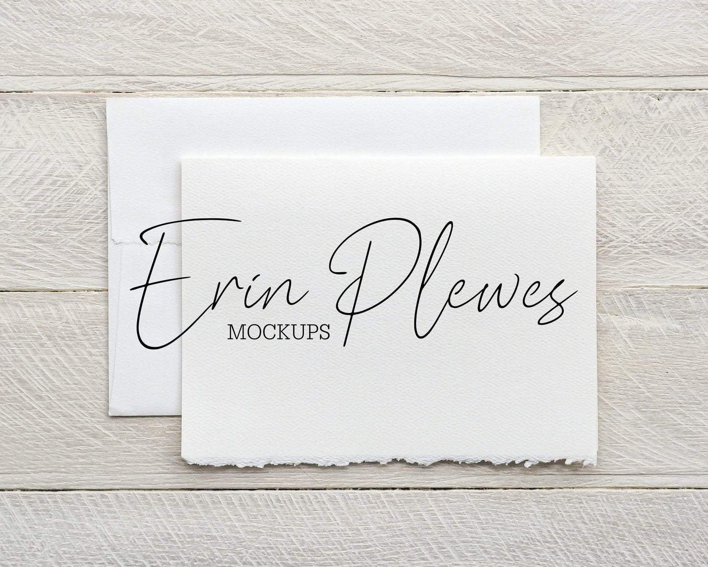 Erin Plewes Mockups 5x7 Card Mockup with White Envelope, Greeting Card Mock Up, Strathmore Watercolor Paper and Deckle Edge Flat Lay, Jpeg Digital Download