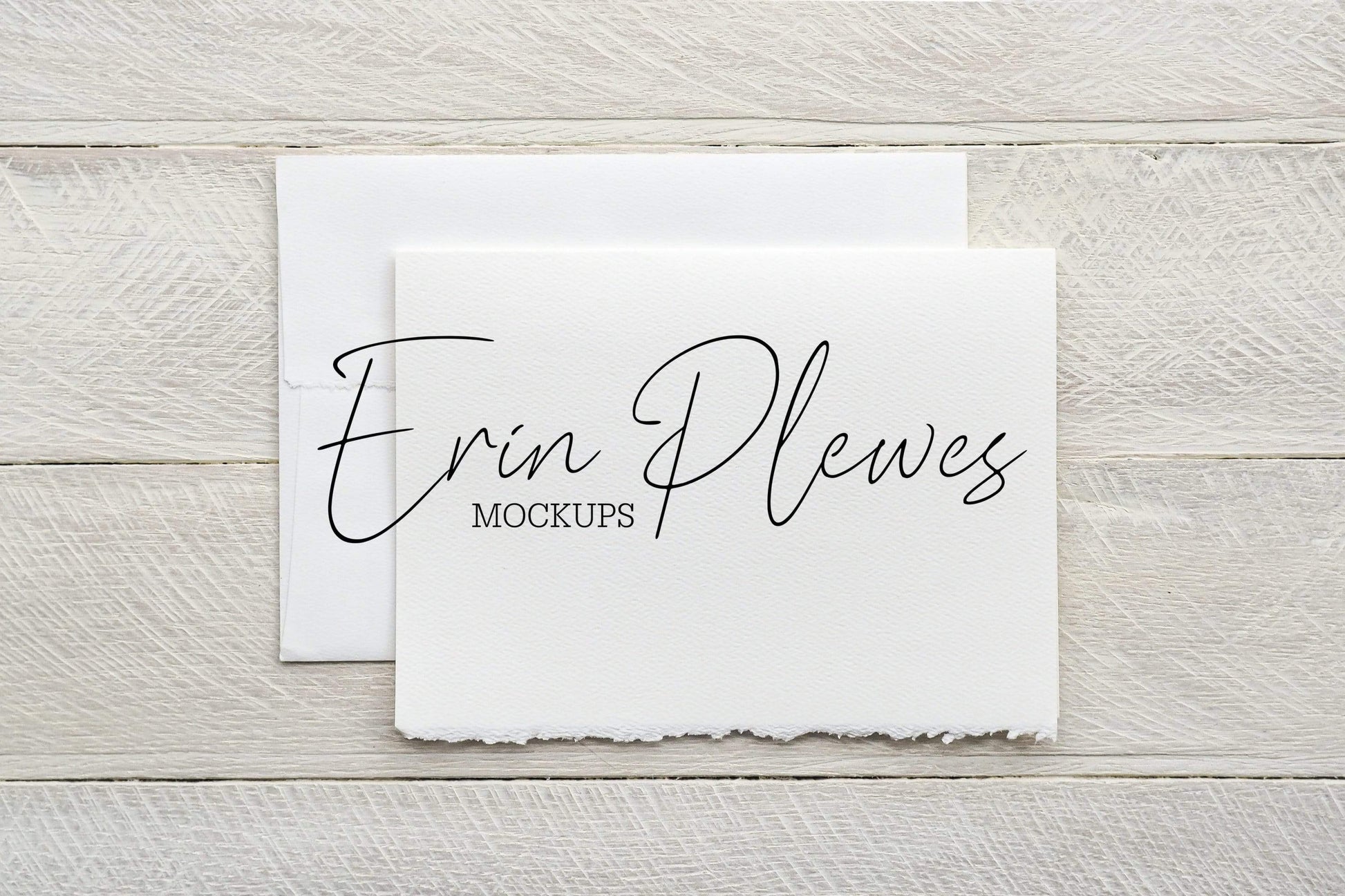 Erin Plewes Mockups 5x7 Card Mockup with White Envelope, Greeting Card Mock Up, Strathmore Watercolor Paper and Deckle Edge Flat Lay, Jpeg Digital Download