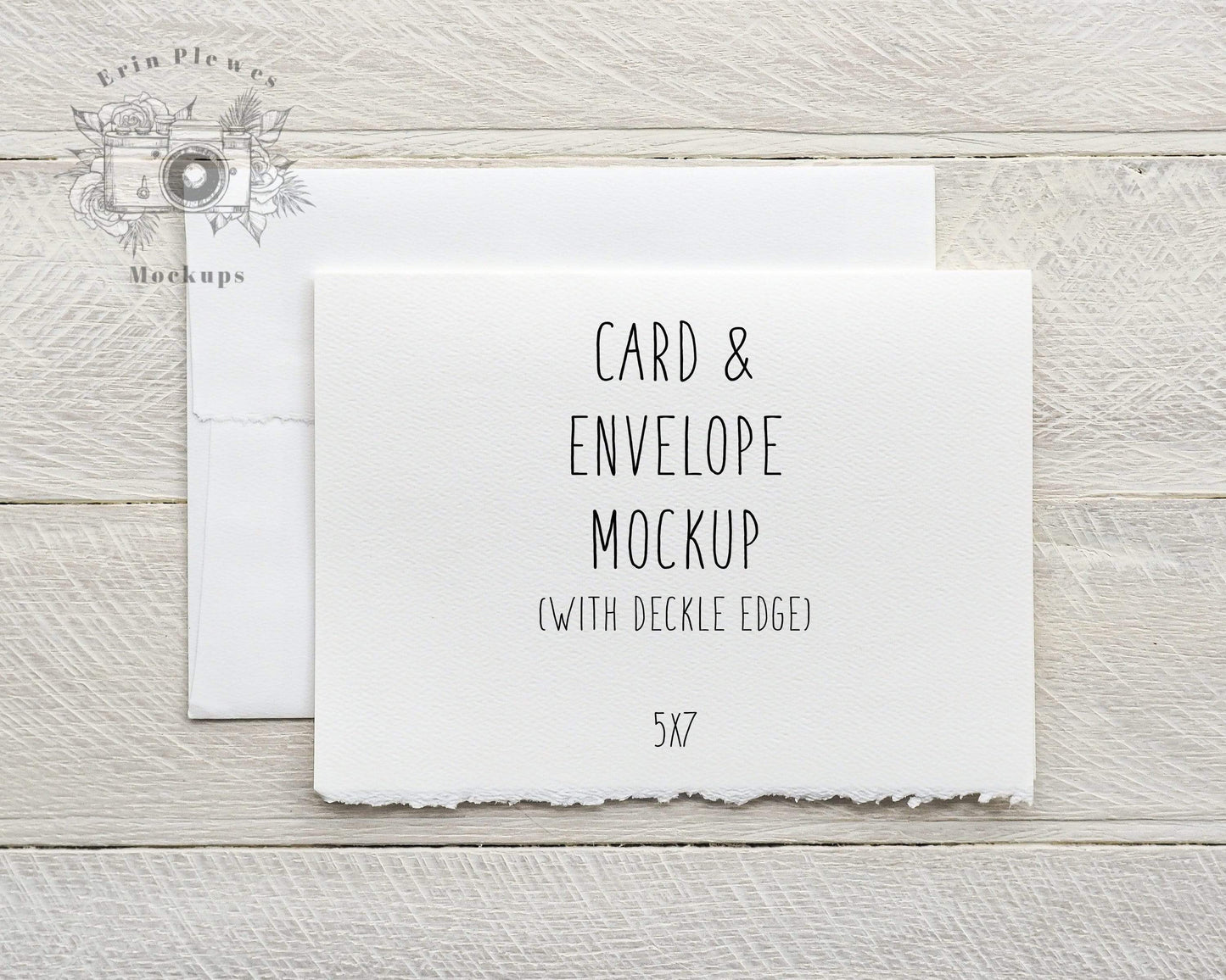 Erin Plewes Mockups 5x7 Card Mockup with White Envelope, Greeting Card Mock Up, Strathmore Watercolor Paper and Deckle Edge Flat Lay, Jpeg Digital Download