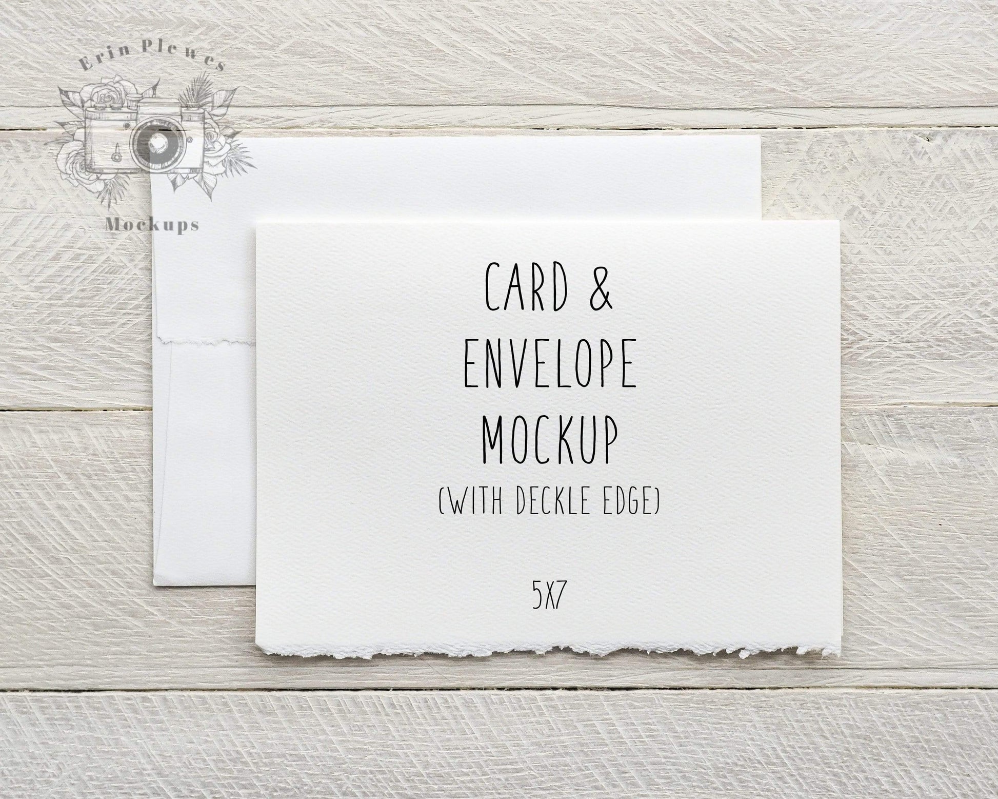 Erin Plewes Mockups 5x7 Card Mockup with White Envelope, Greeting Card Mock Up, Strathmore Watercolor Paper and Deckle Edge Flat Lay, Jpeg Digital Download