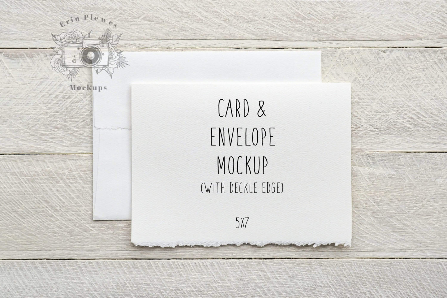 Erin Plewes Mockups 5x7 Card Mockup with White Envelope, Greeting Card Mock Up, Strathmore Watercolor Paper and Deckle Edge Flat Lay, Jpeg Digital Download