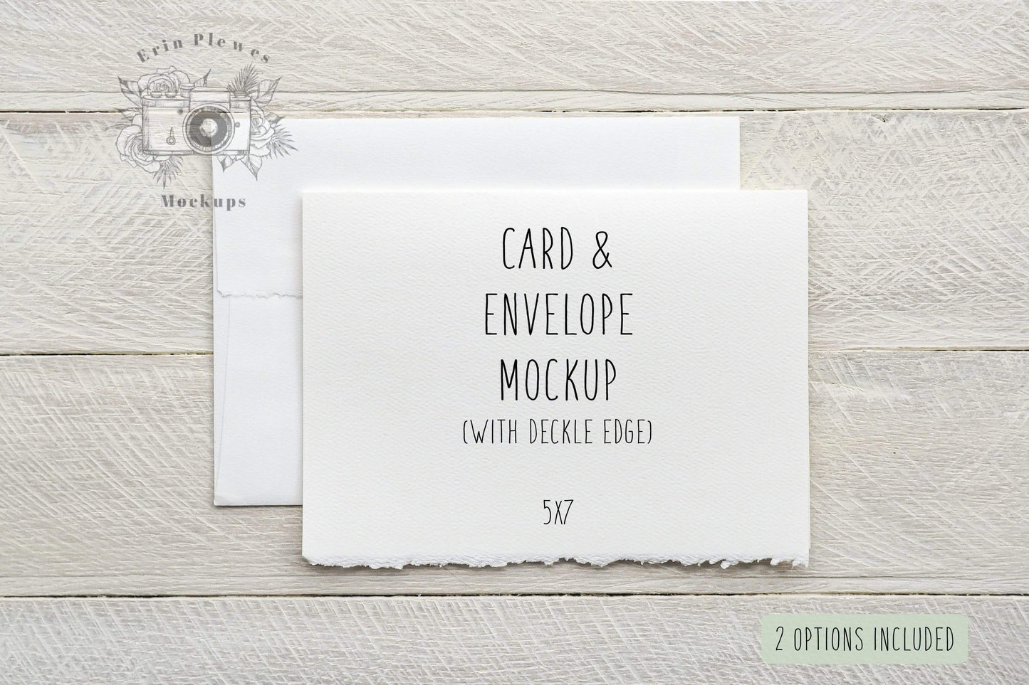 Erin Plewes Mockups 5x7 Card Mockup with White Envelope, Greeting Card Mock Up, Strathmore Watercolor Paper and Deckle Edge Flat Lay, Jpeg Digital Download