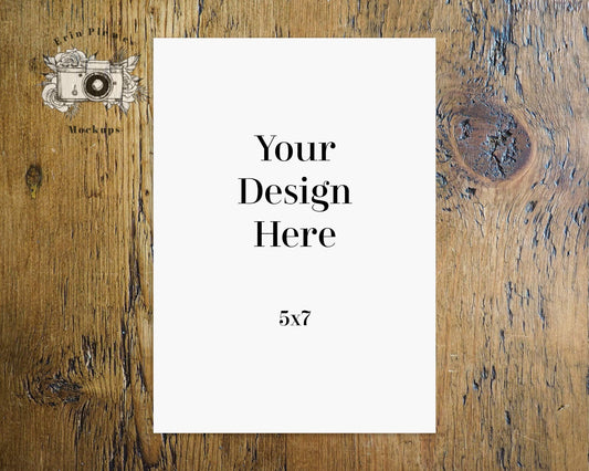 Erin Plewes Mockups 5x7 Print mockup, Greeting card mockup 5"x7", Rustic thank you note mock-up stock photo, Jpeg instant Digital Download