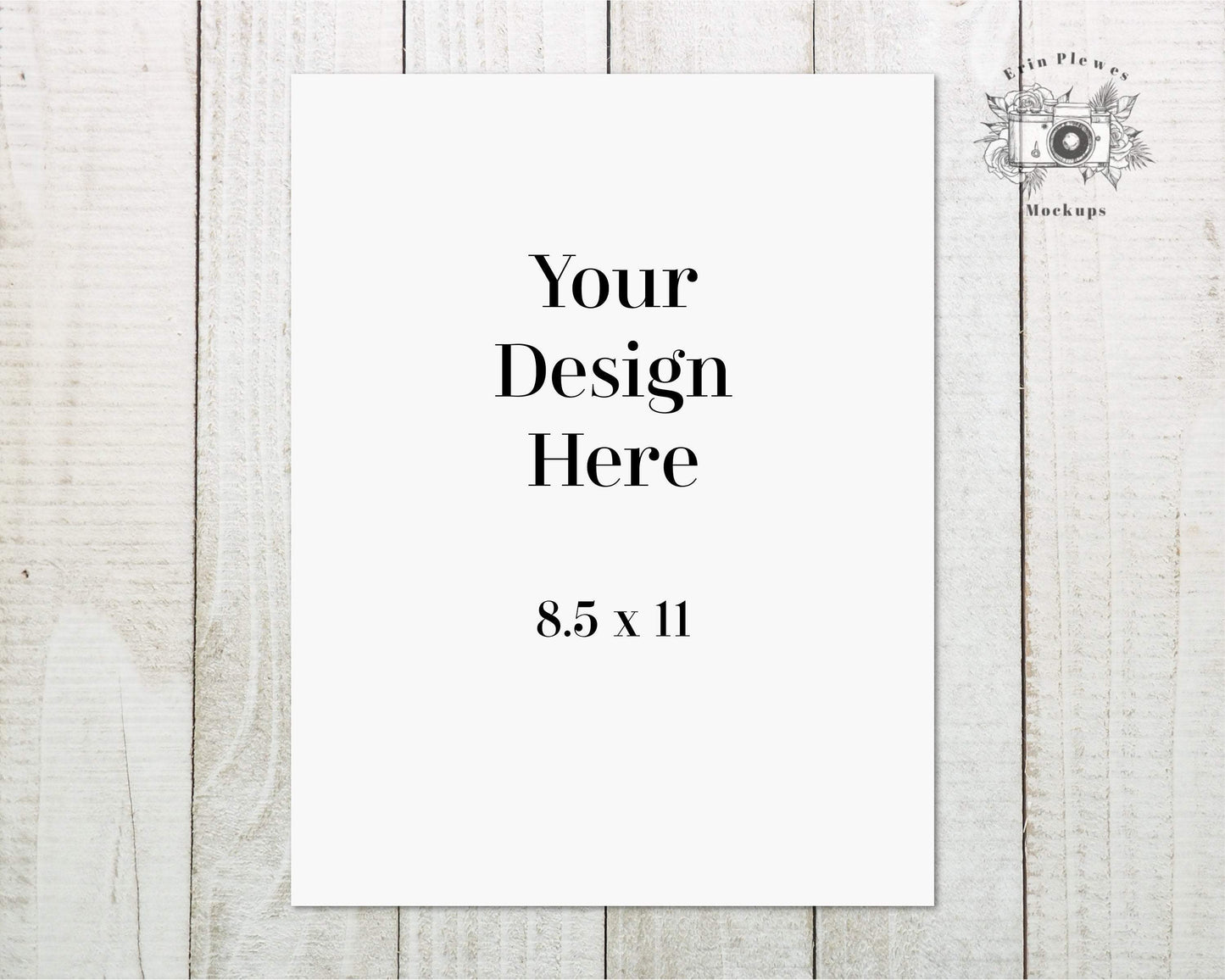 Erin Plewes Mockups 8.5 x 11 Paper Mockup, 8.5x11 Stationery mockup on rustic white wood slats, Print mock up farmhouse style, Jpeg Instant Digital Download