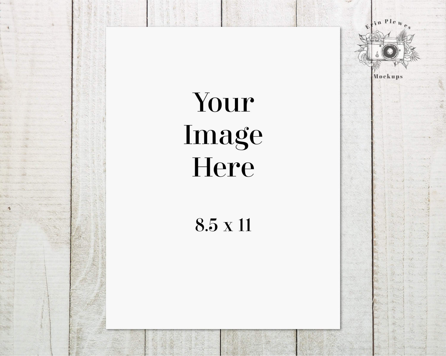 Erin Plewes Mockups 8.5 x 11 Paper Mockup, 8.5x11 Stationery mockup on rustic white wood slats, Print mock up farmhouse style, Jpeg Instant Digital Download