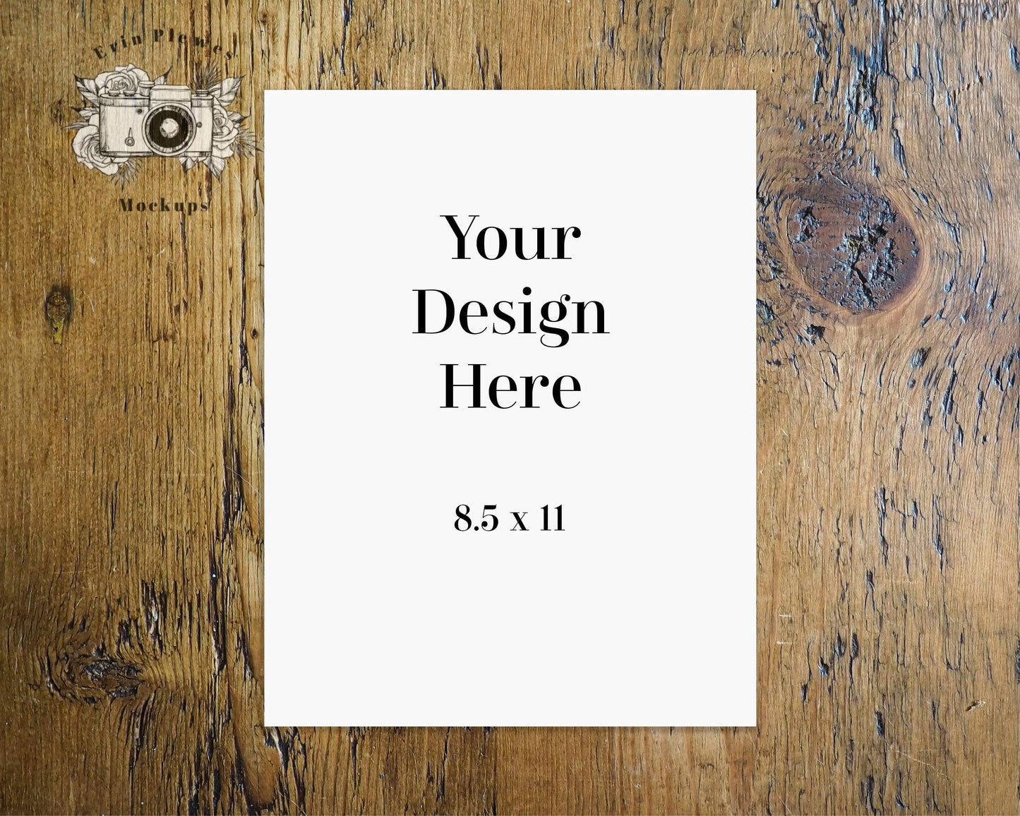 8.5x11 Poster Mockup, Paper mockup 8.5 x 11 on rustic brown wood background, Jpeg Instant Digital Download Template