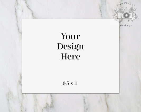 Erin Plewes Mockups 8.5x11 Print Mockup, 8.5 x 11 Horizontal poster mockup on marble, Paper flat lay mock up Jpeg Instant Digital Download